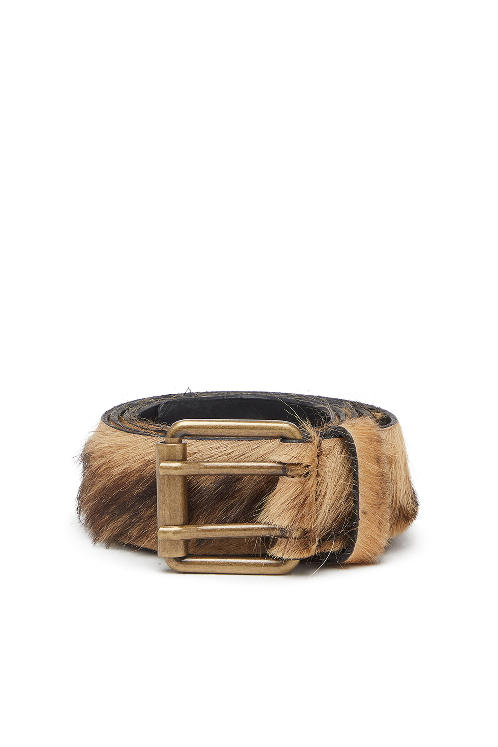 B-FLAG-D 4cm belt in long-hair leather｜ブラウン｜ウィメンズ｜DIESEL