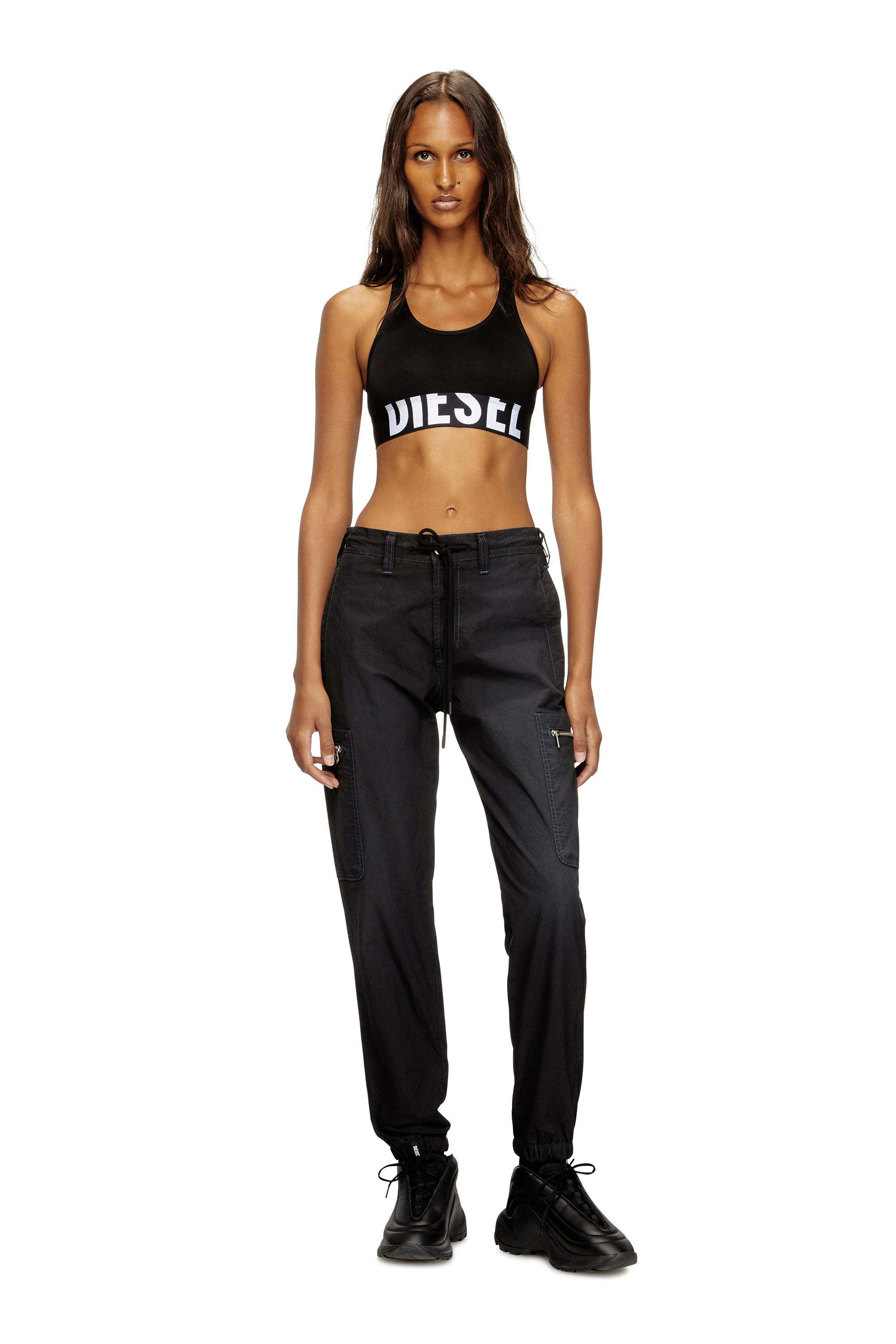 Diesel - UFSB-COTTON-RACE-BRALETTE-XL, Female's Sports bra with cut-off logo in ブラック - 6