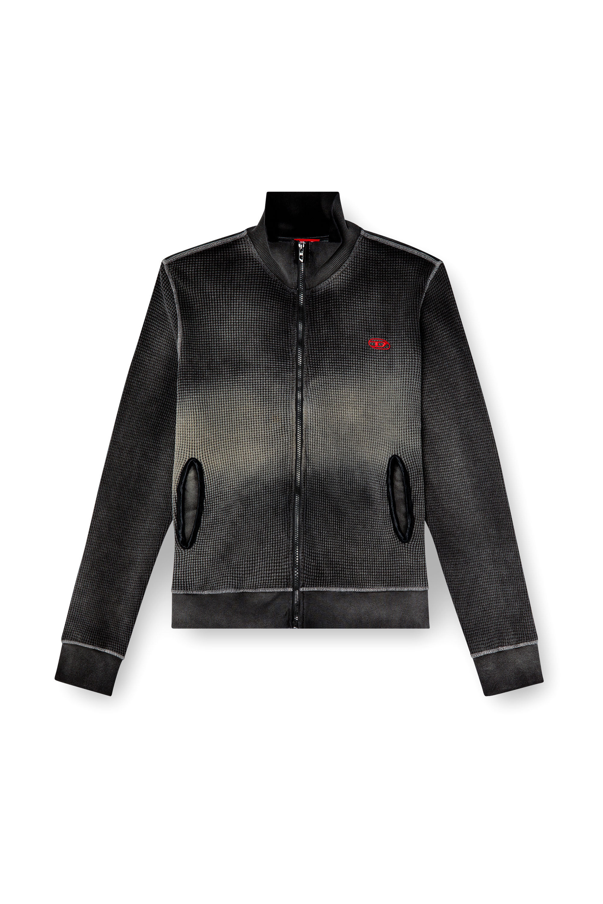 S-WAFY-ZIP Waffle and jersey zip-up sweatshirt｜ブラック｜メンズ｜DIESEL