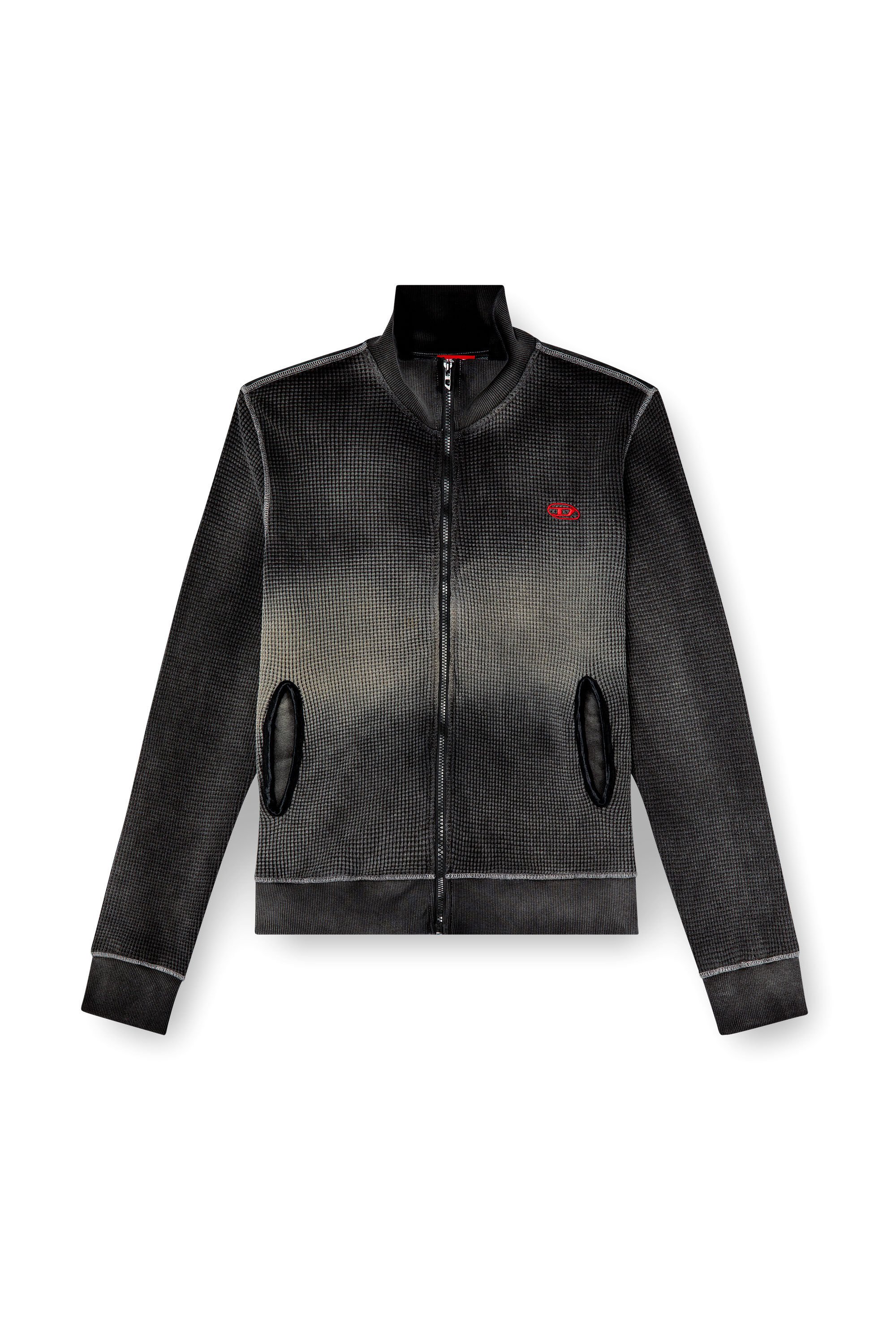 Diesel - S-WAFY-ZIP, Male's Waffle and jersey zip-up sweatshirt in ブラック - 2