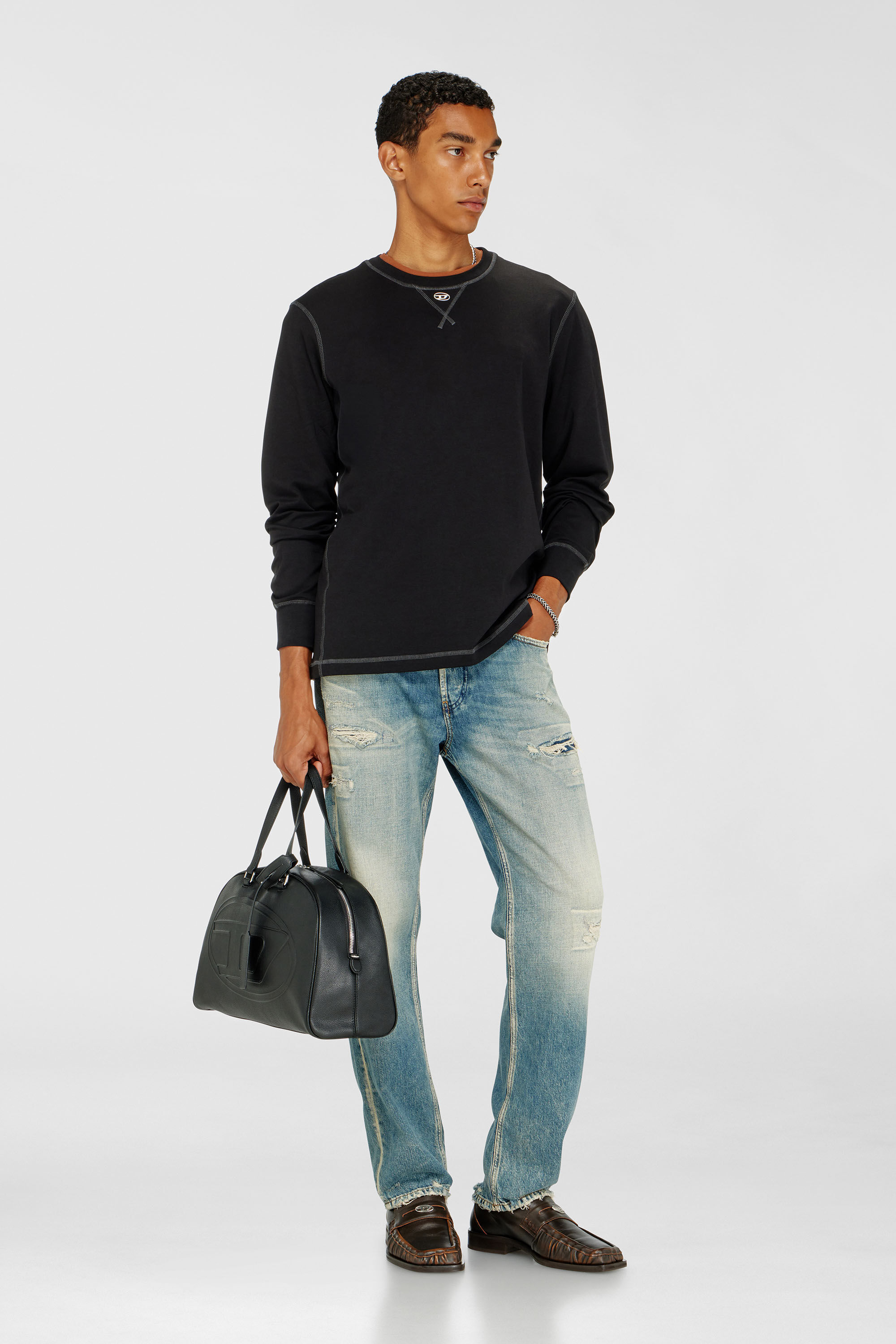 Diesel - T-MADJUST-LS-TR, Male's 長袖Tシャツ in ダークグレー - 1