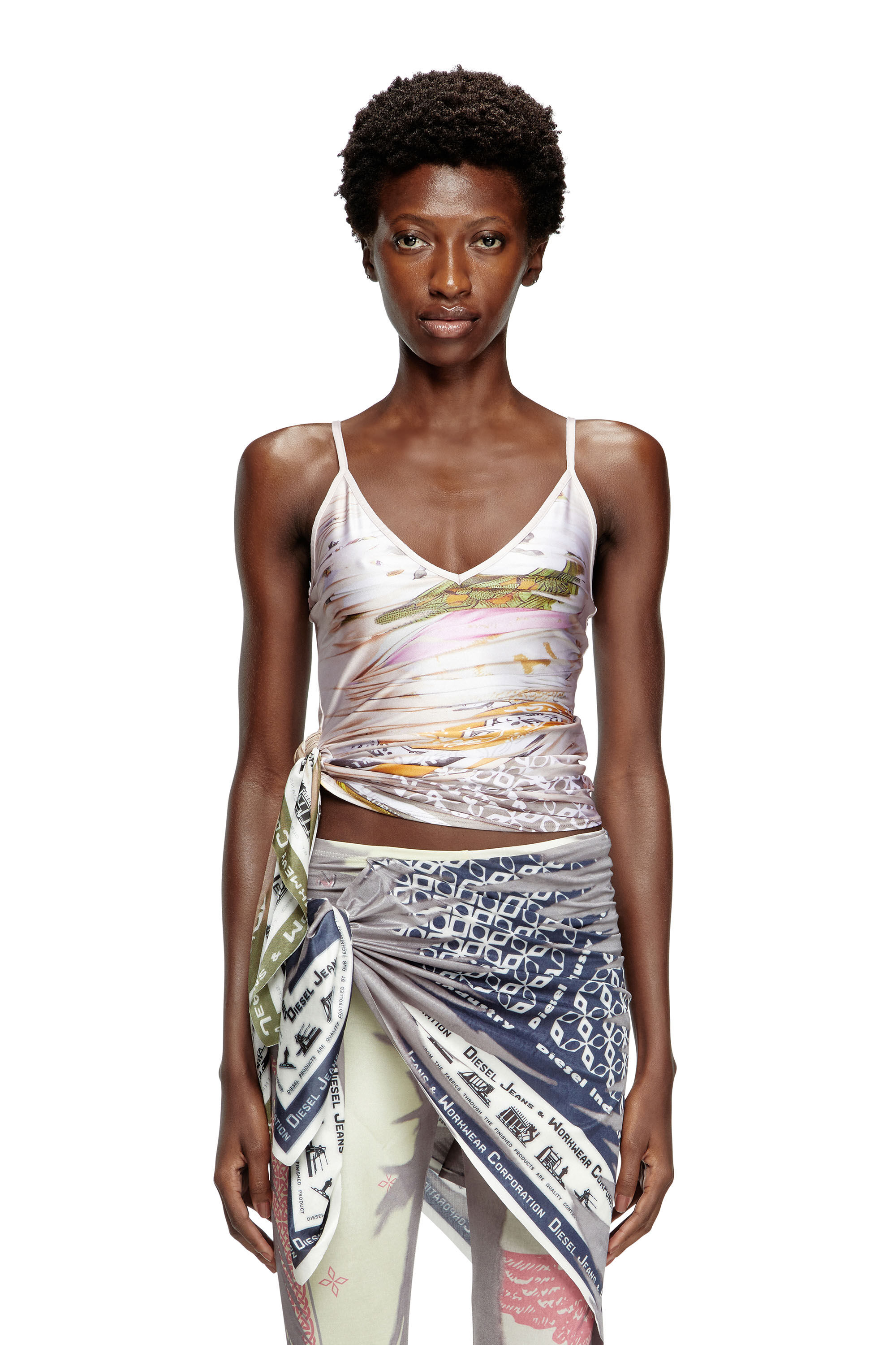 Diesel - T-LOVSKY, Female's Draped camisole with bandana knot in グリーン/ホワイト - 3