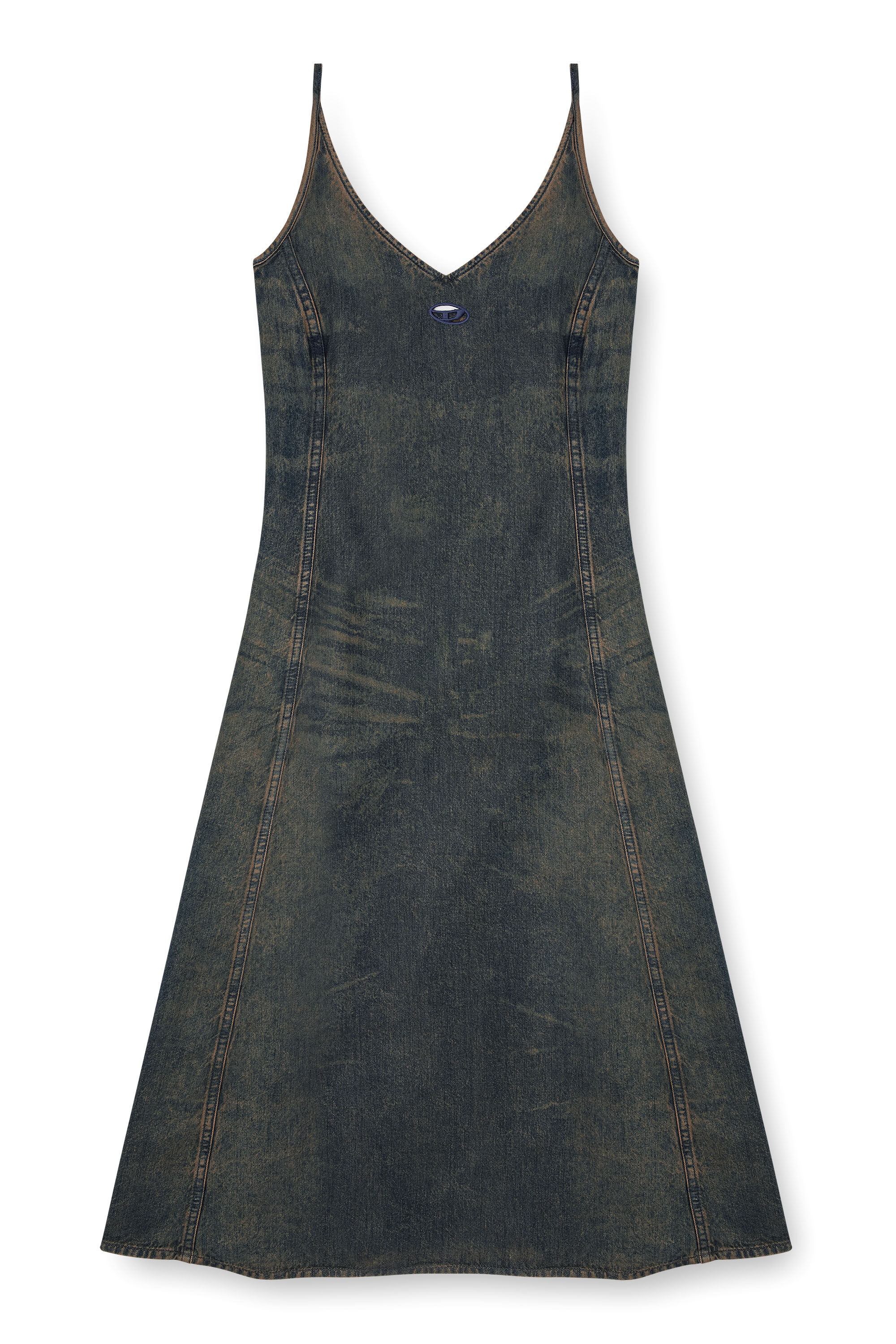 Diesel - DE-BELD-S, Female's Midi dress in fluid dirt-effect denim in ダークブルー - 2