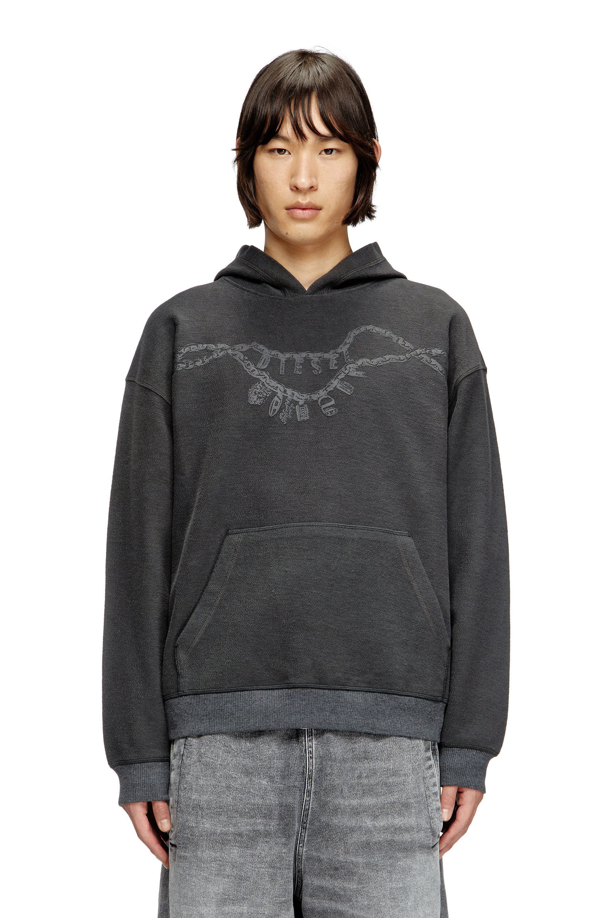 Diesel - S-BOXT-HOOD-HOSHI, Unisex's Hoodie with charm necklace print in ダークグレー - 3