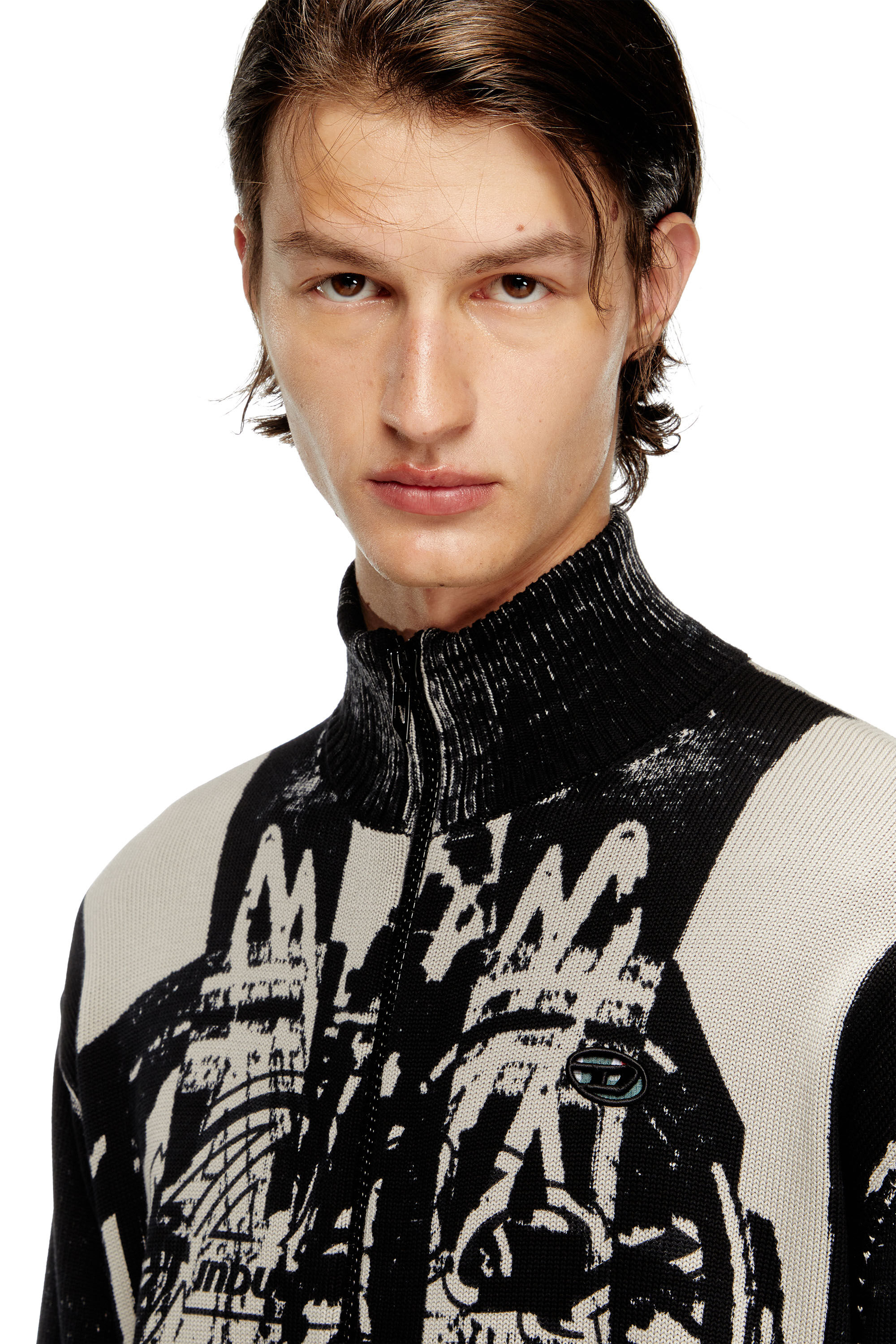 Diesel - K-OLIBA-JKT, Male's Inside-print striped zipped cardigan in ブラック/ホワイト - 4