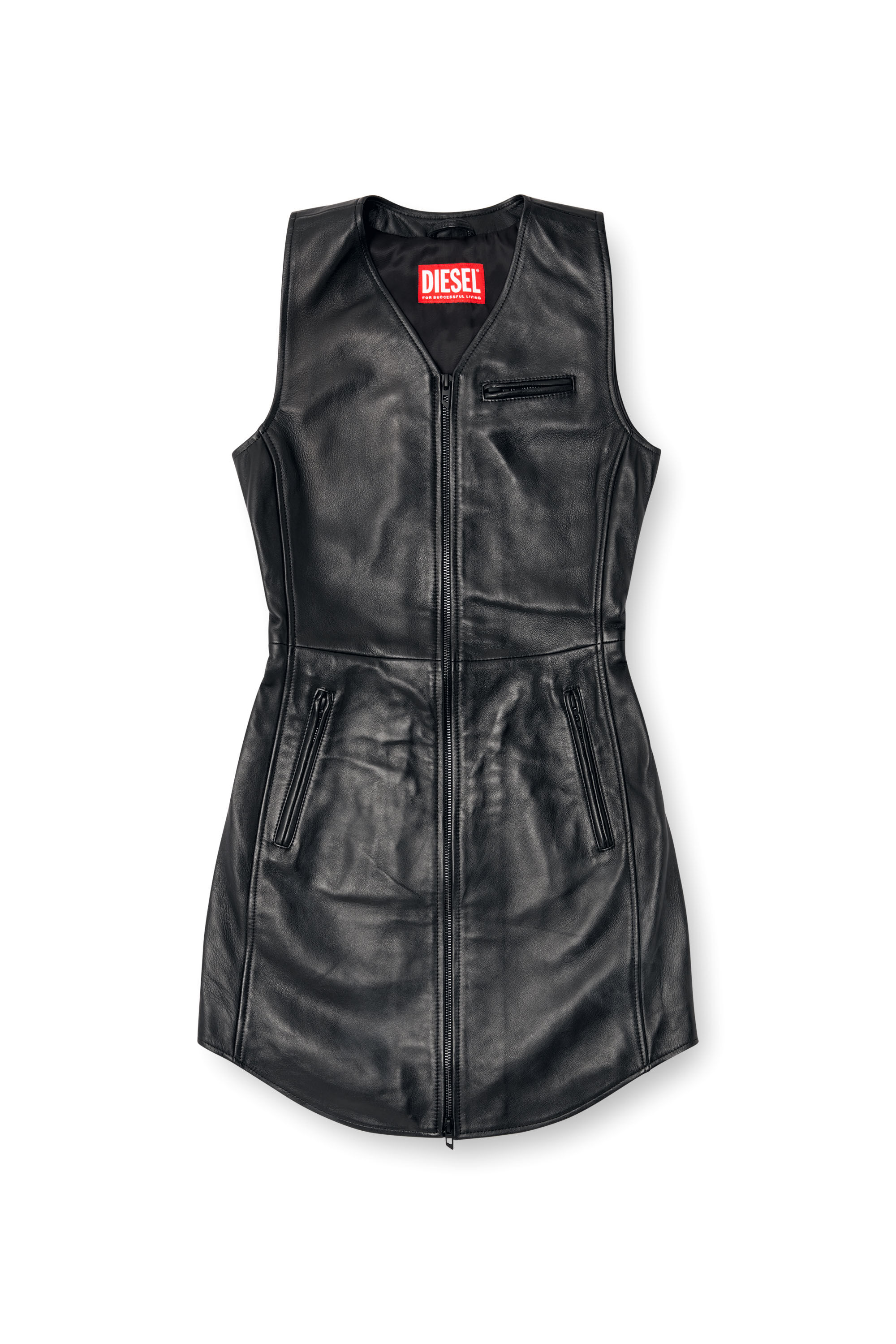 Diesel - L-ILITH, Female's Short zipped leather dress in ブラック - 2