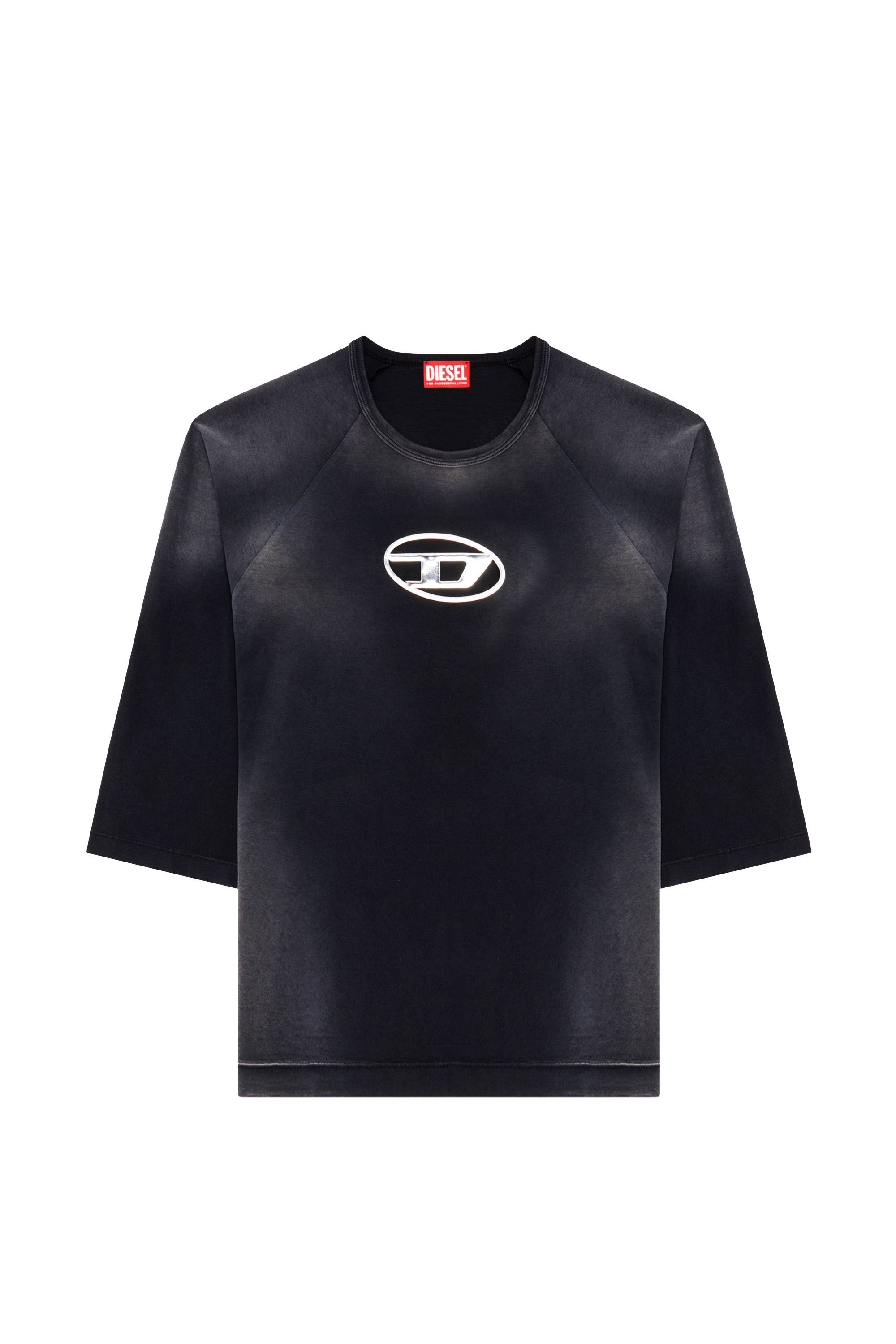 Diesel - T-CROXT, Male's Faded T-shirt with puffy Oval D in ブラック - 2