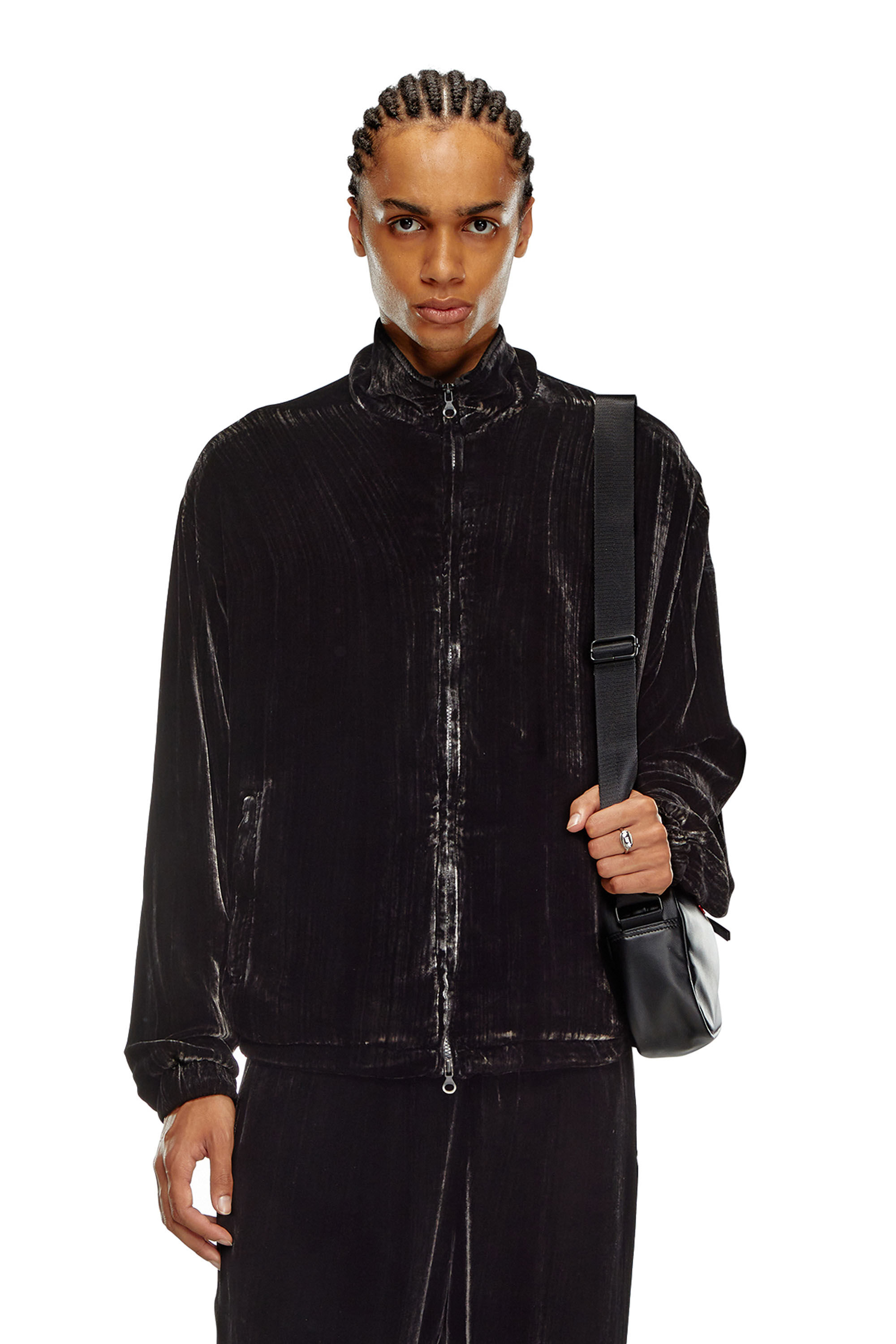 Diesel - J-SALFORD, Male's Treated silk-blend velvet jacket in ブラック - 3