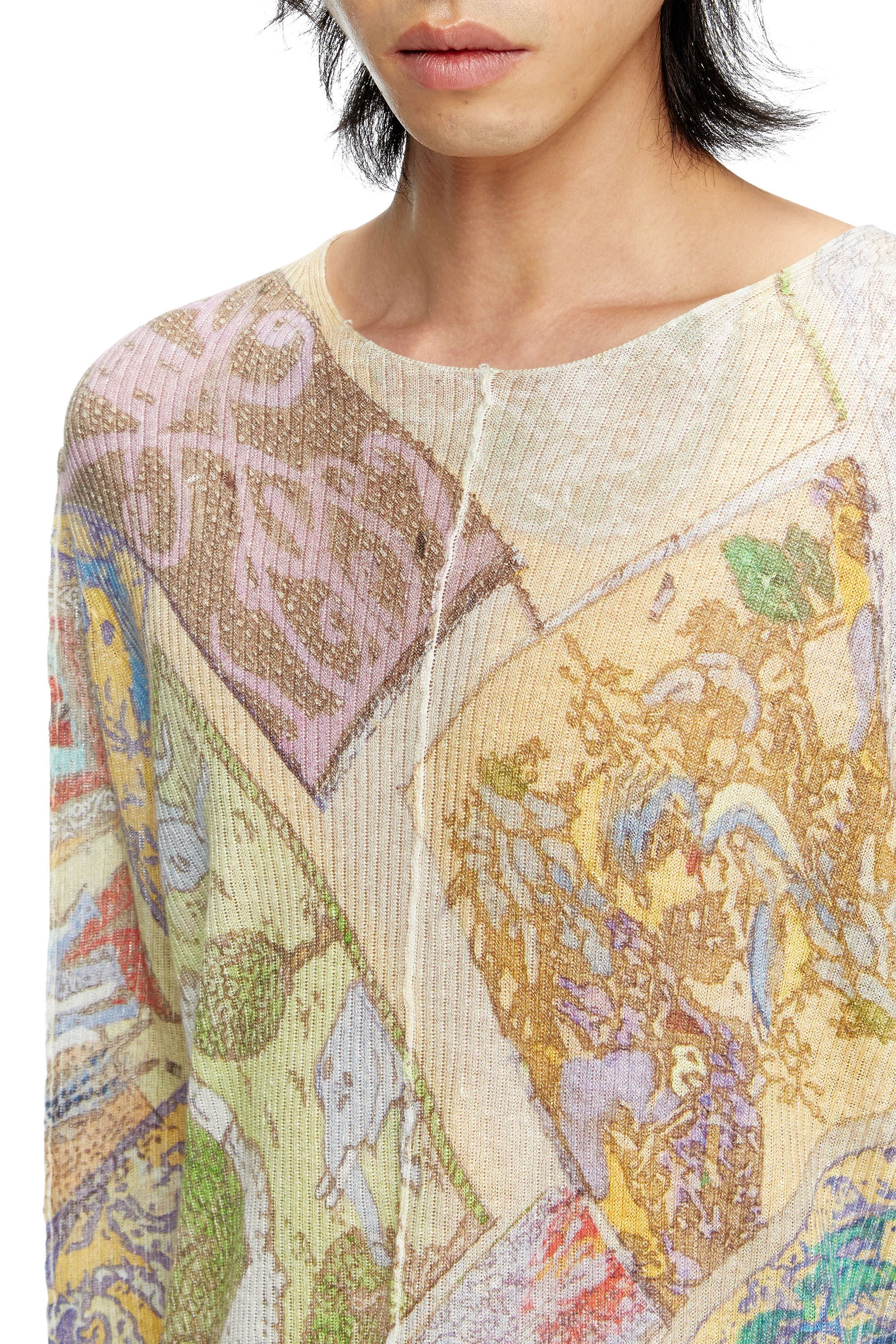 Diesel - K-RENTON, Male's Linen jumper with medieval print in ベージュ/イエロー - 4