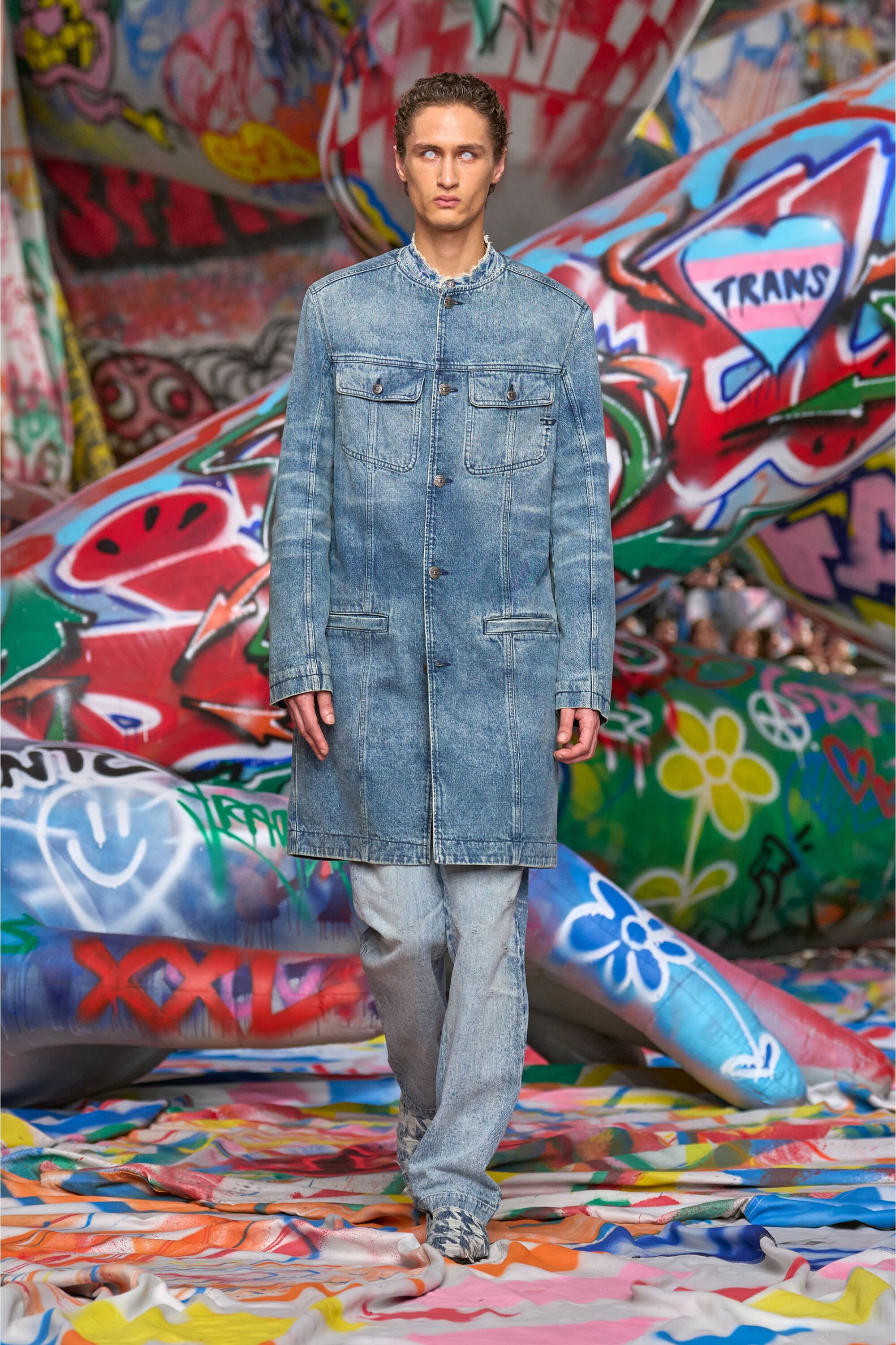 Diesel - D-ABERD-FSH1, Male's Coat in lasered cotton-hemp denim in ライトブルー - 6