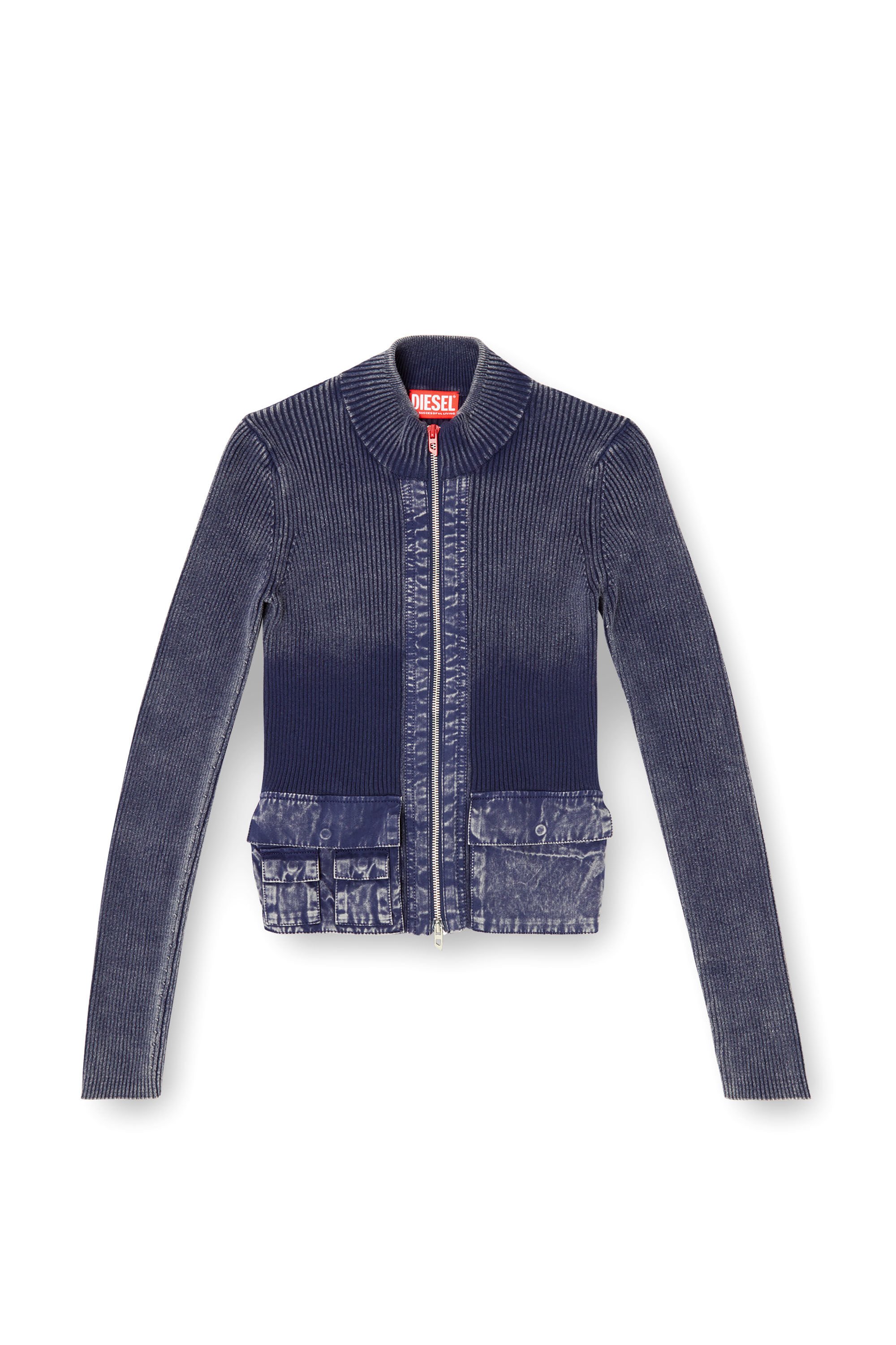 Diesel - M-MELISSA, Female's Zip-up cardigan with denim cargo pockets in ブルー - 2
