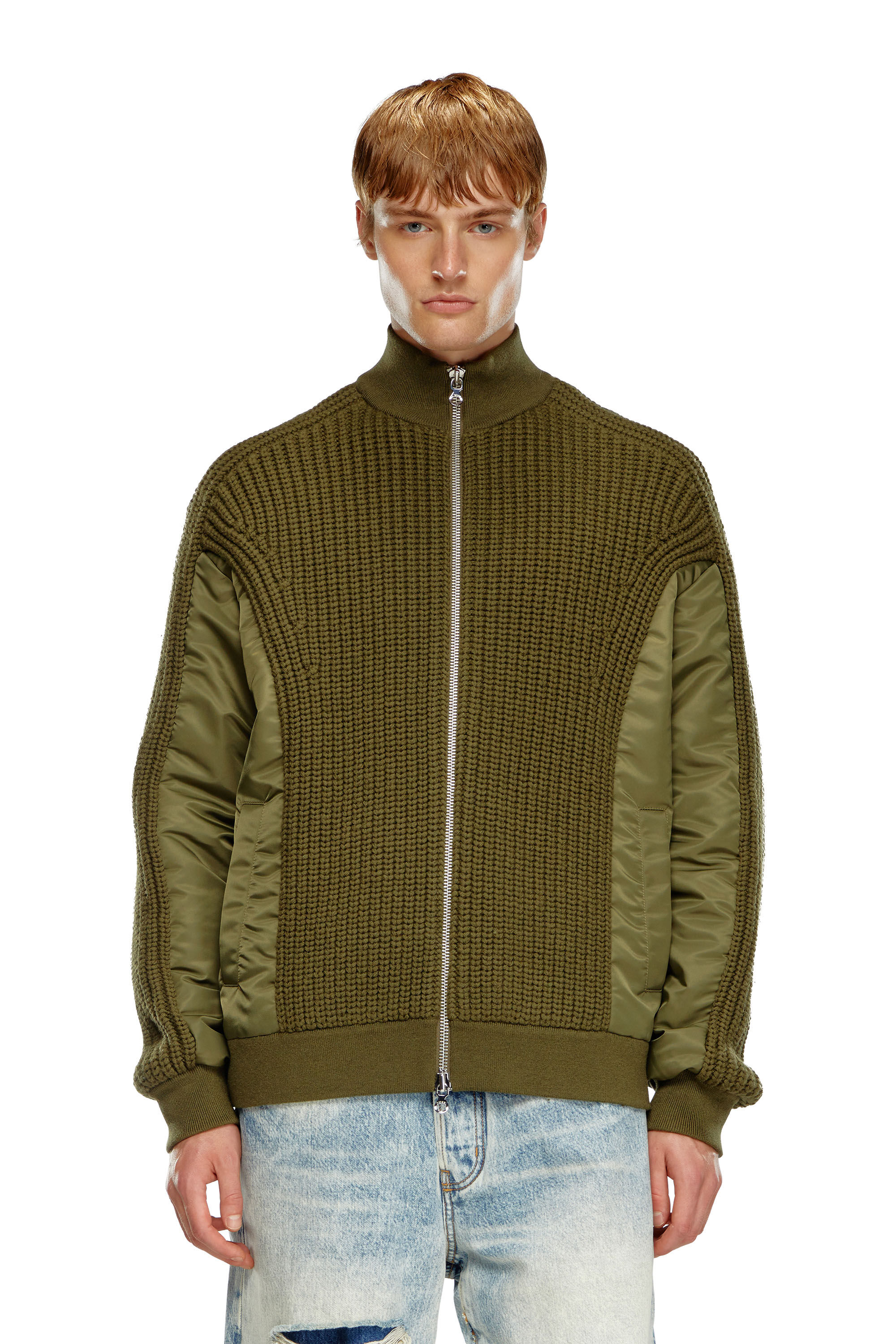 K-ARRE Zip-up cardigan in wool and nylon｜グリーン｜メンズ｜DIESEL