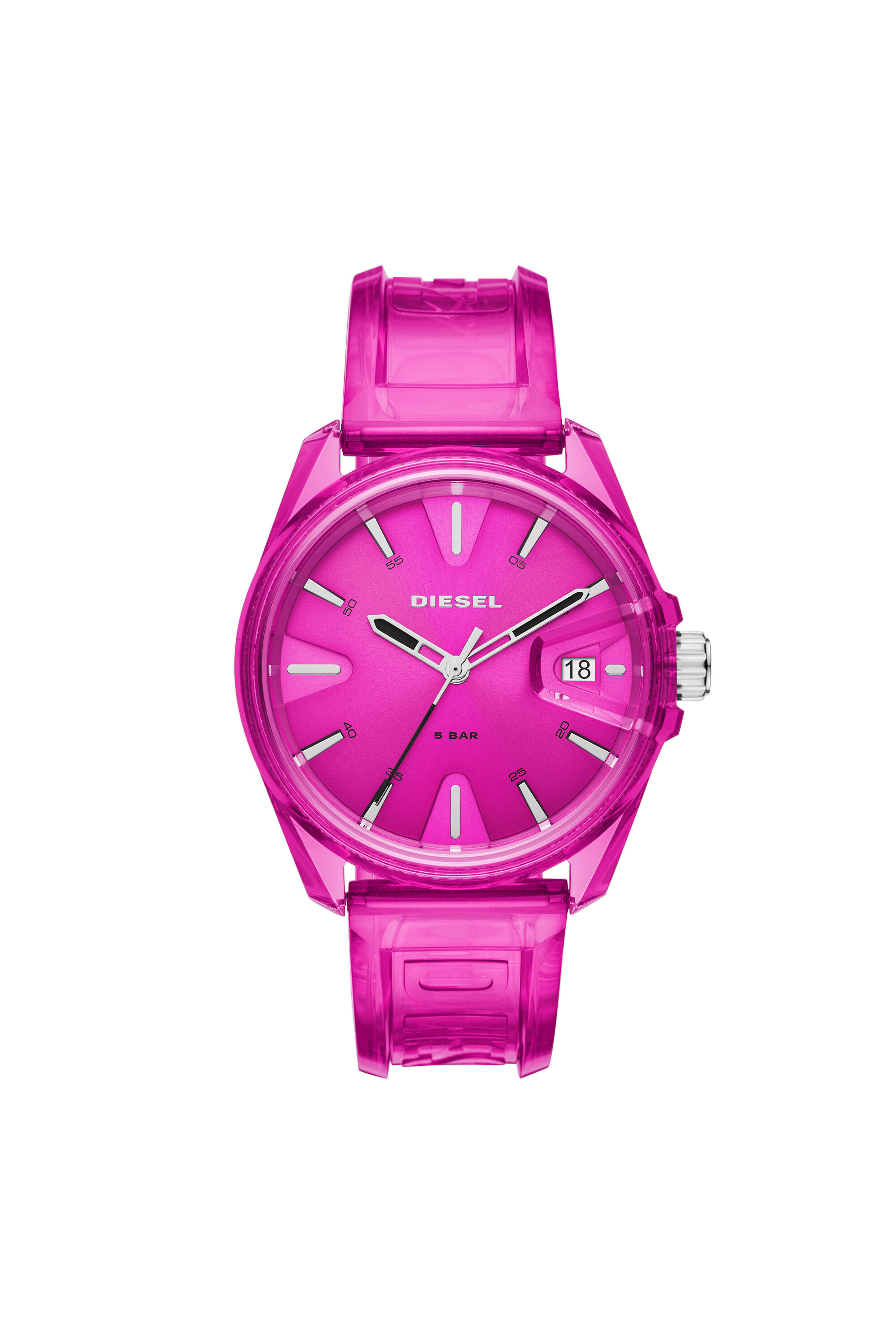 Diesel - DZ1929, Unisex's MS9 three-hand pink transparent watch in ピンク / ホワイト - 1