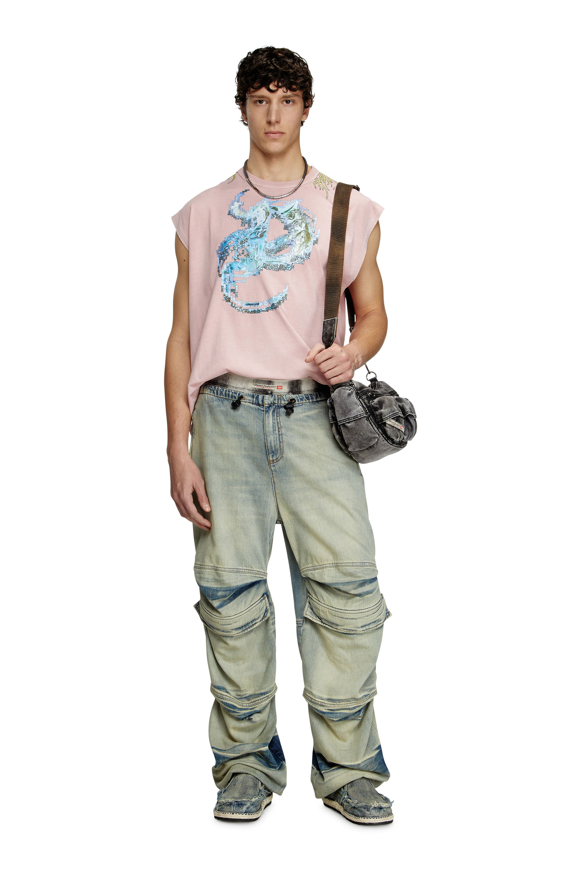 Diesel - T-BOXT-SL-R1, Male's Tank top with tattoo graphics in ピンク / ホワイト - 1