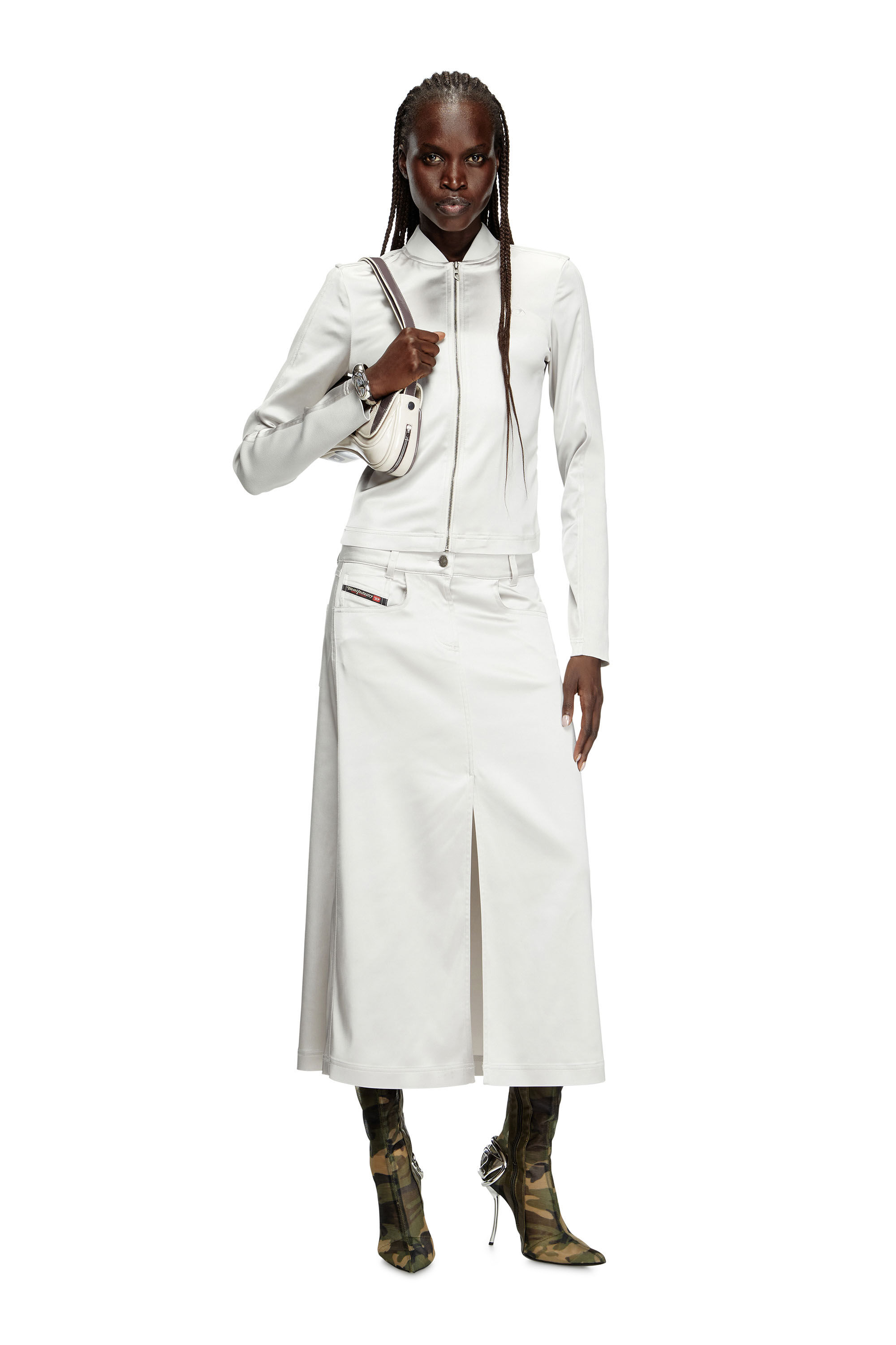 Diesel - G-OPER, Female's Rib-knit and stretch satin jacket in ライトグレー - 1