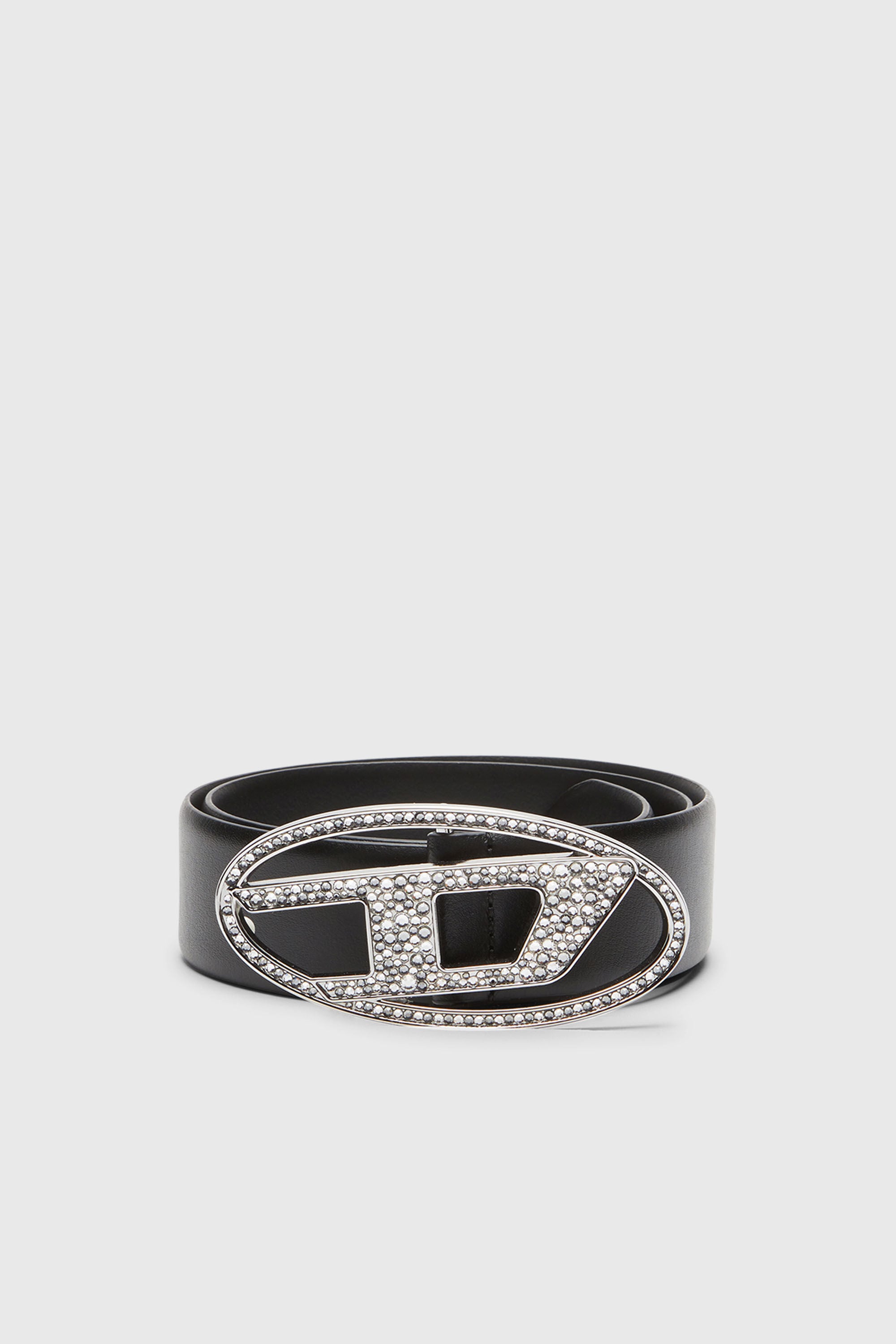 Diesel - B-1DR STRASS, Female's 4cm Leather belt with crystal buckle in ブラック - 1