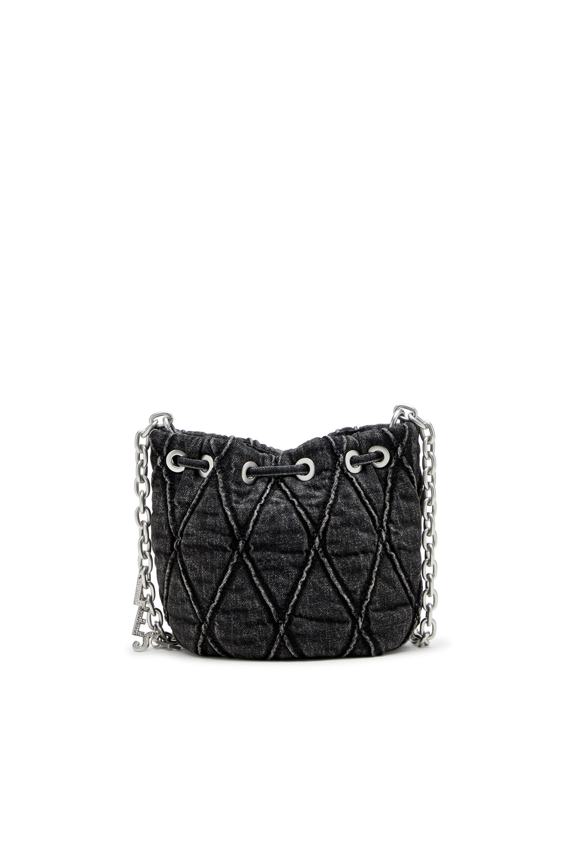 Diesel - CHARM-D BUCKET S, Female's Charm-D S-Mini bucket bag in treated quilted denim in ブラック - 3