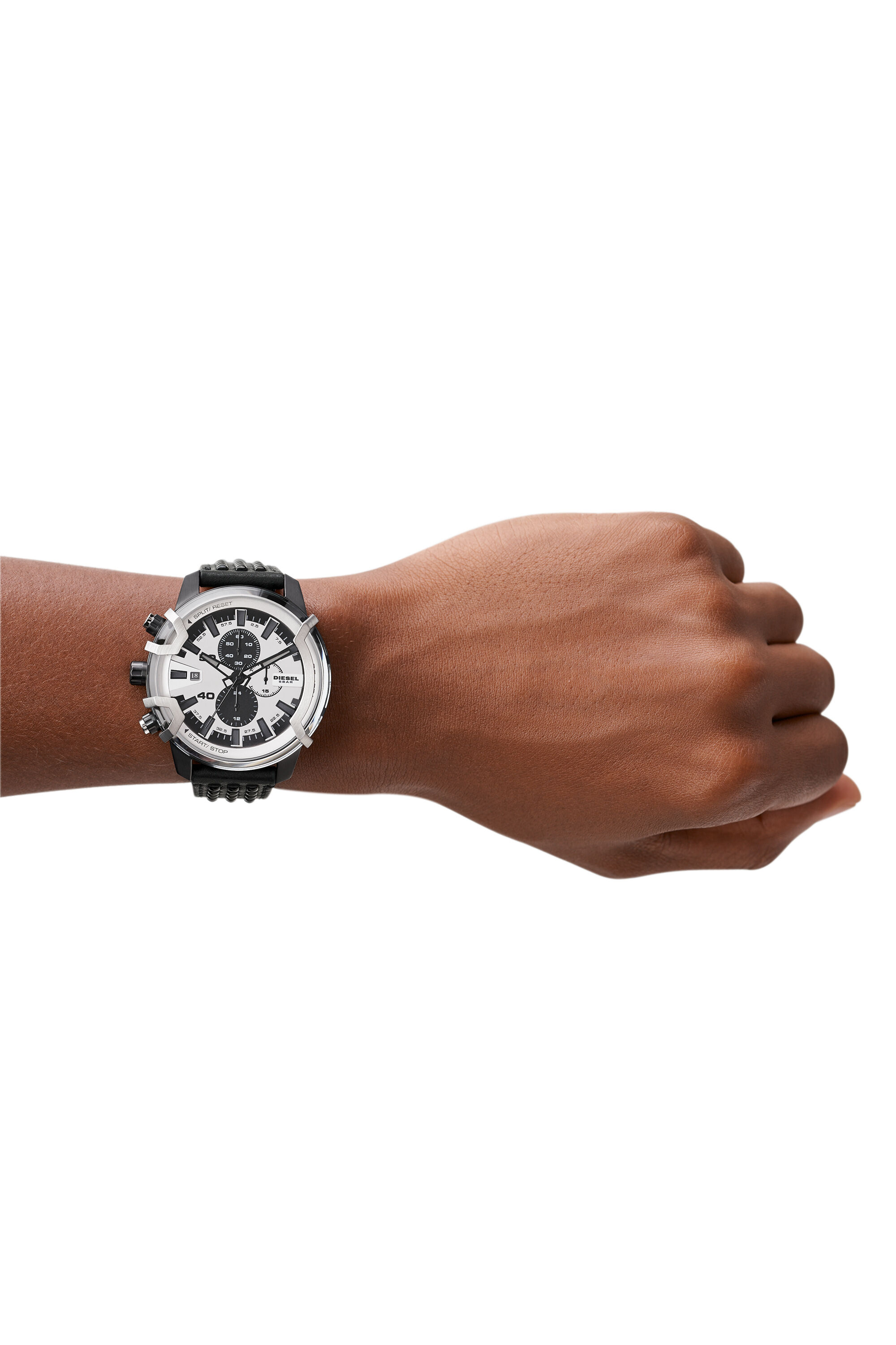 Diesel - DZ4571, Male's Griffed chronograph black leather watch in ブラック - 4