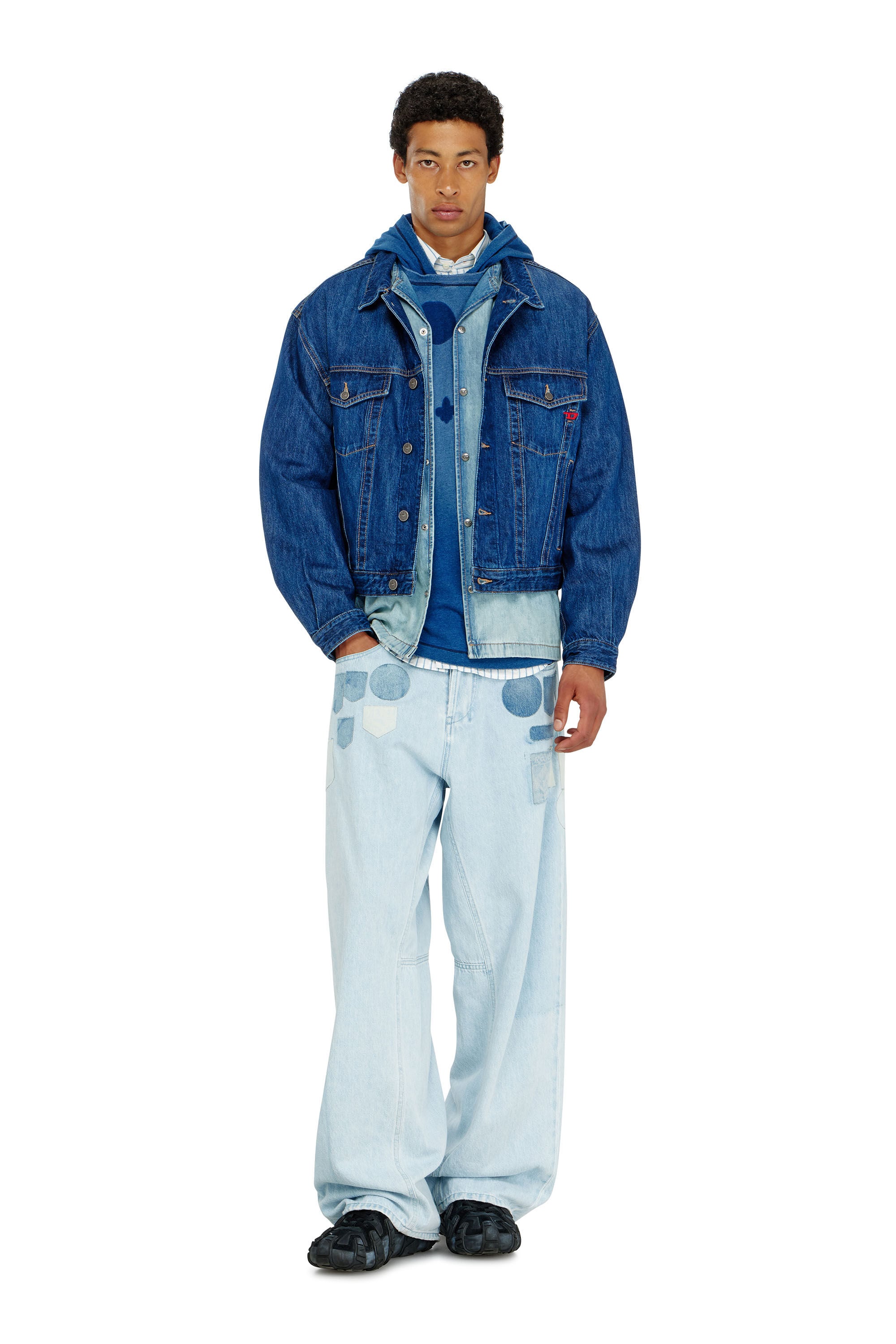 Diesel - T-NOX-LS-HOOD, Male's フード付き長袖Tシャツ in ミディアムブルー - 1