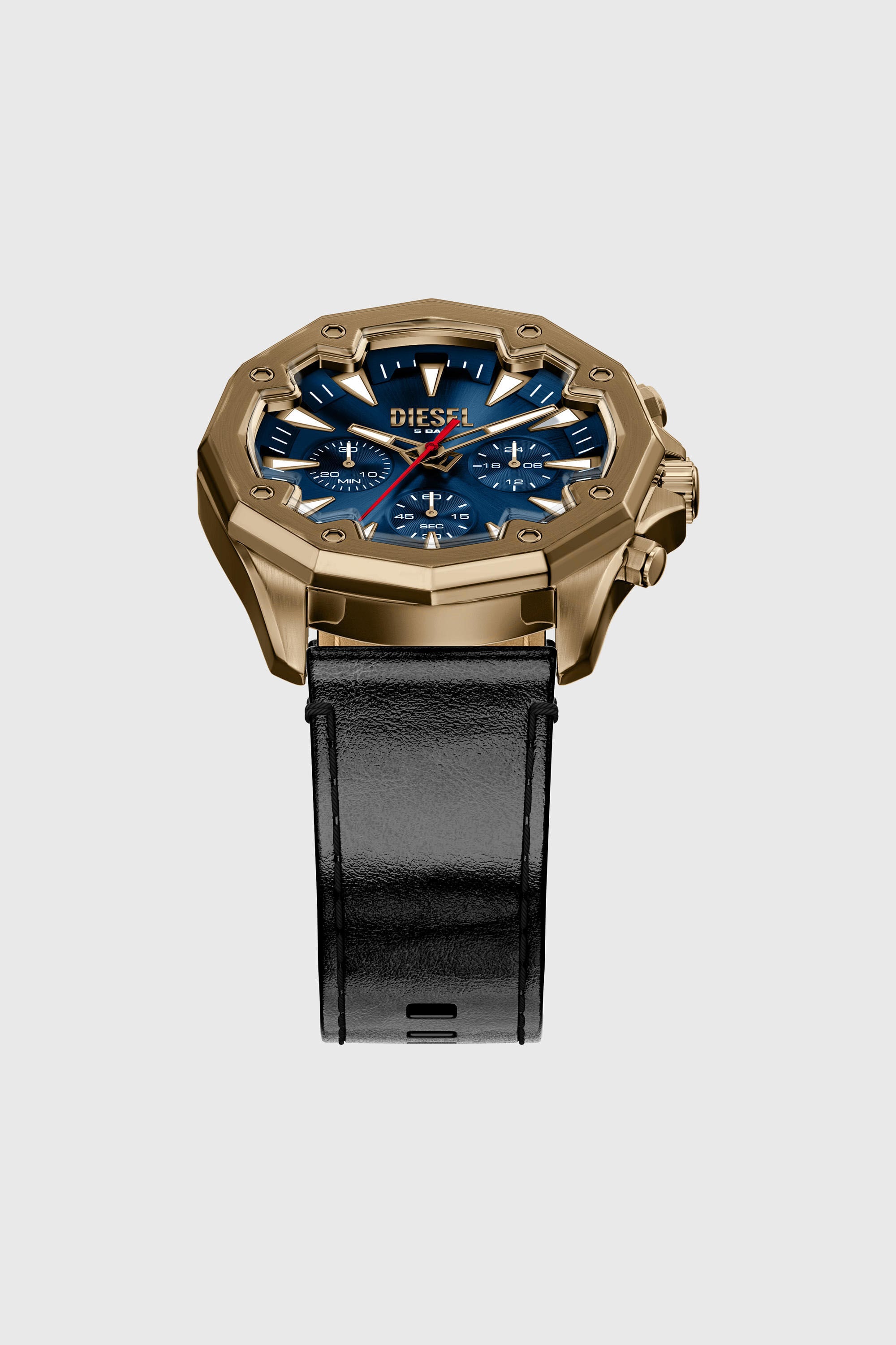 Diesel - DZ4733 WATCH, Male's Stinger antique gold-tone leather watch in ブラック - 4