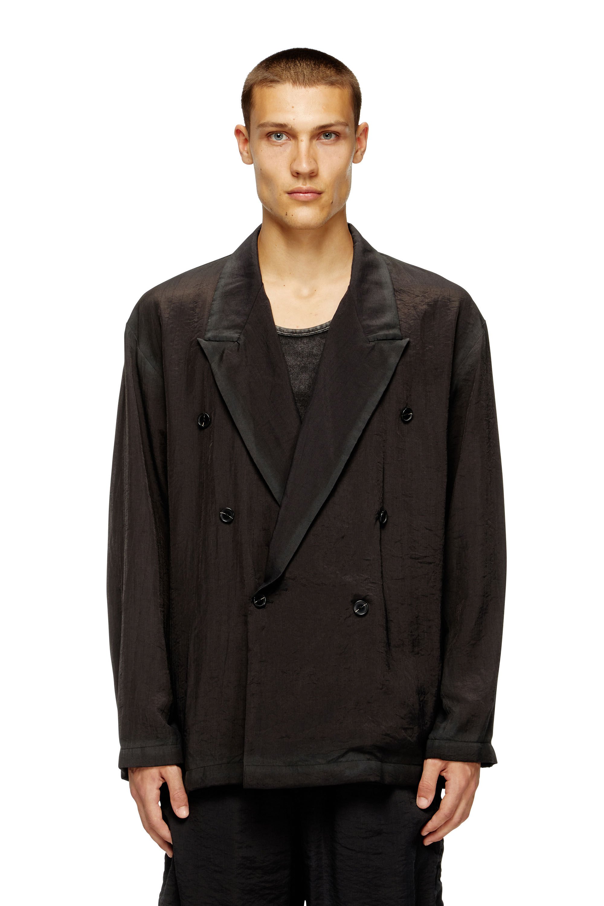 Diesel - J-KEYSERY, Male's Double-breasted blazer in wrinkled shell in ダークグレー - 2