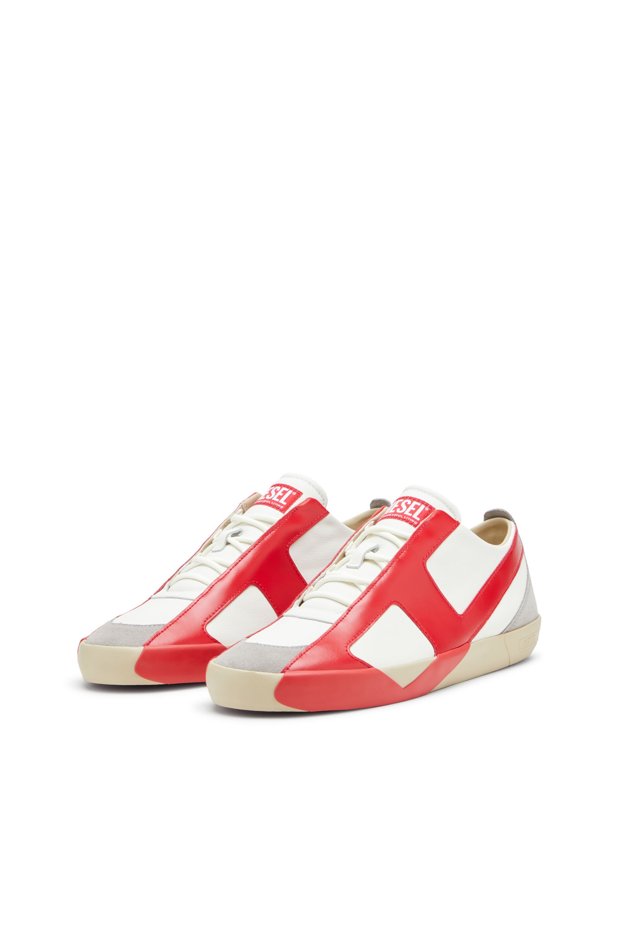 Diesel - S-SLANTE-D LOW, Male's S-Slante-D-Sneakers in suede and leather with D logo in ホワイト/レッド/ブルー - 8