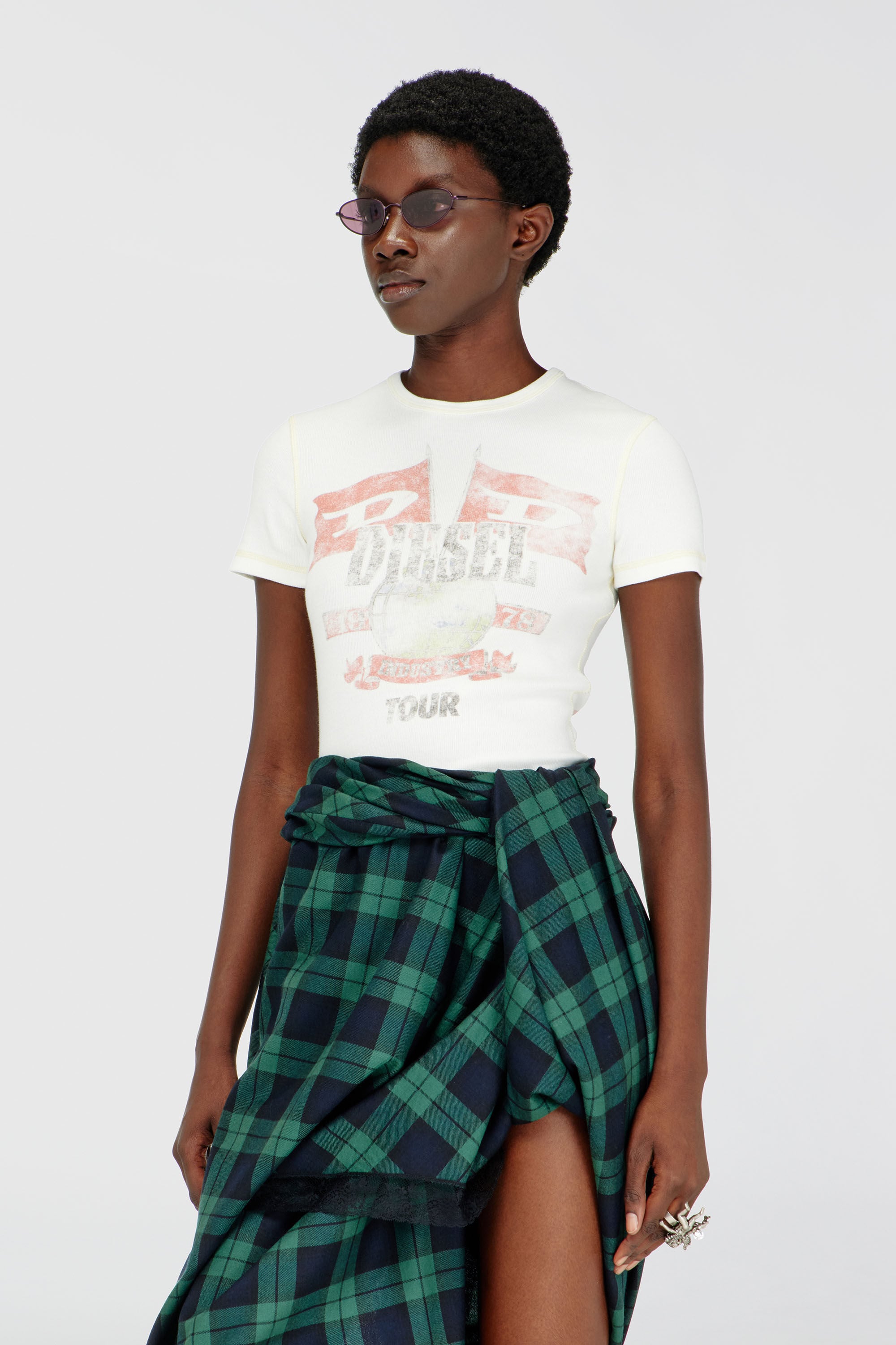 Diesel - T-MARSY-RIB, Female's Ribbed T-shirt with concert graphics in null - 3