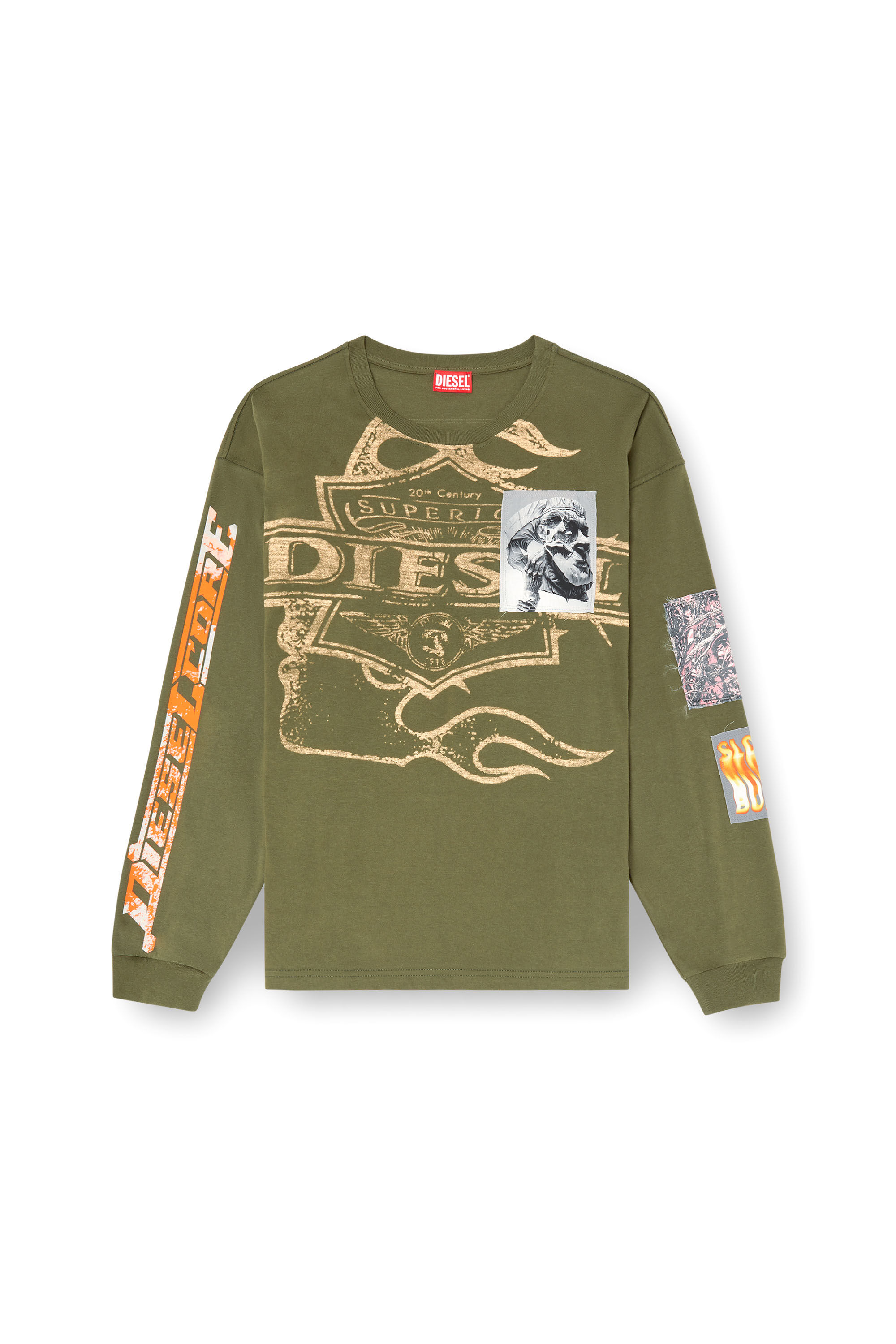 Diesel - T-BOXT-LS-SLITS-R5, Male's Long-sleeve T-shirt with graphic patches in ミリタリーグリーン - 2