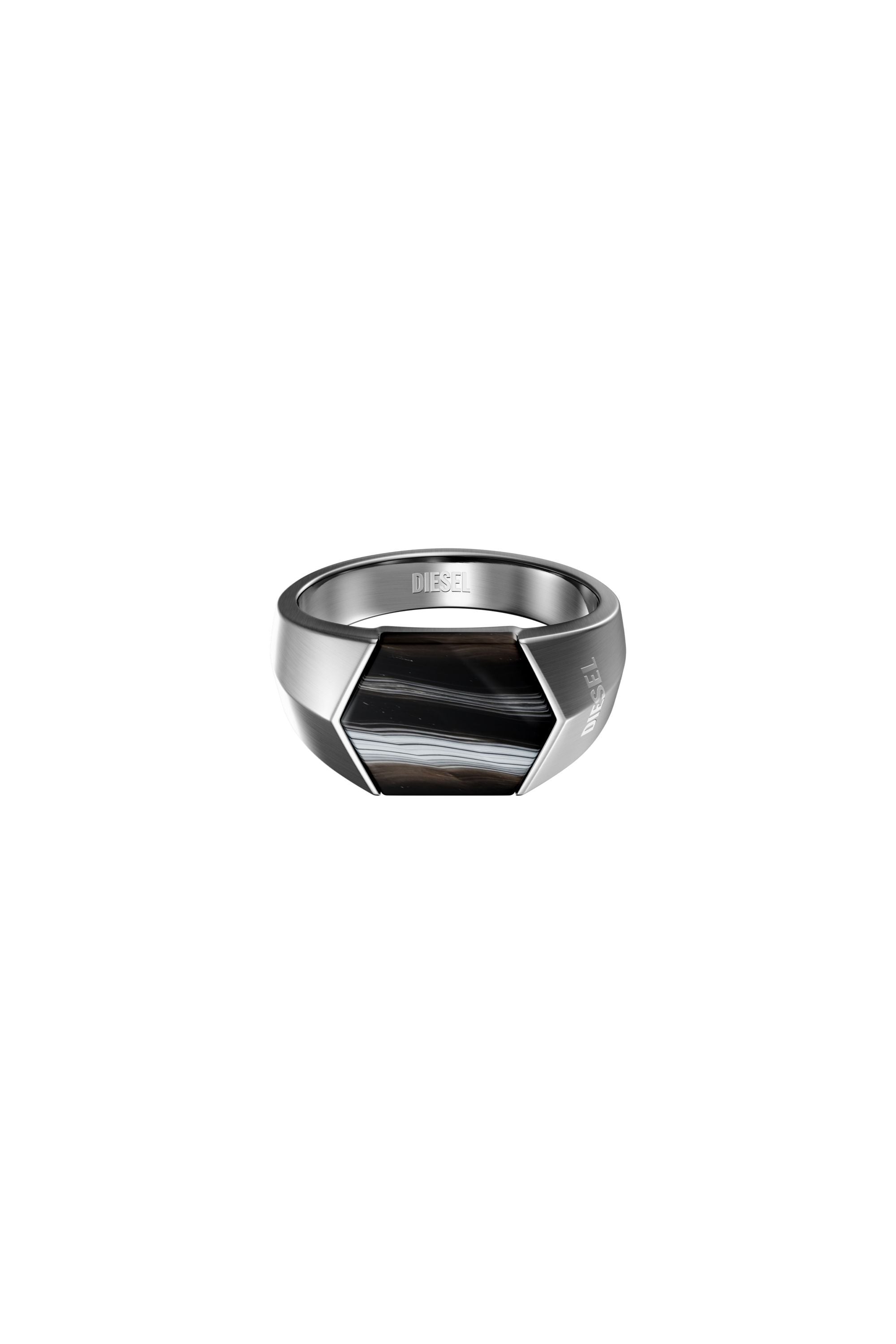 Diesel - DX1711040, Unisex's Black Agate Signet Ring in シルバー/ブラック - 2