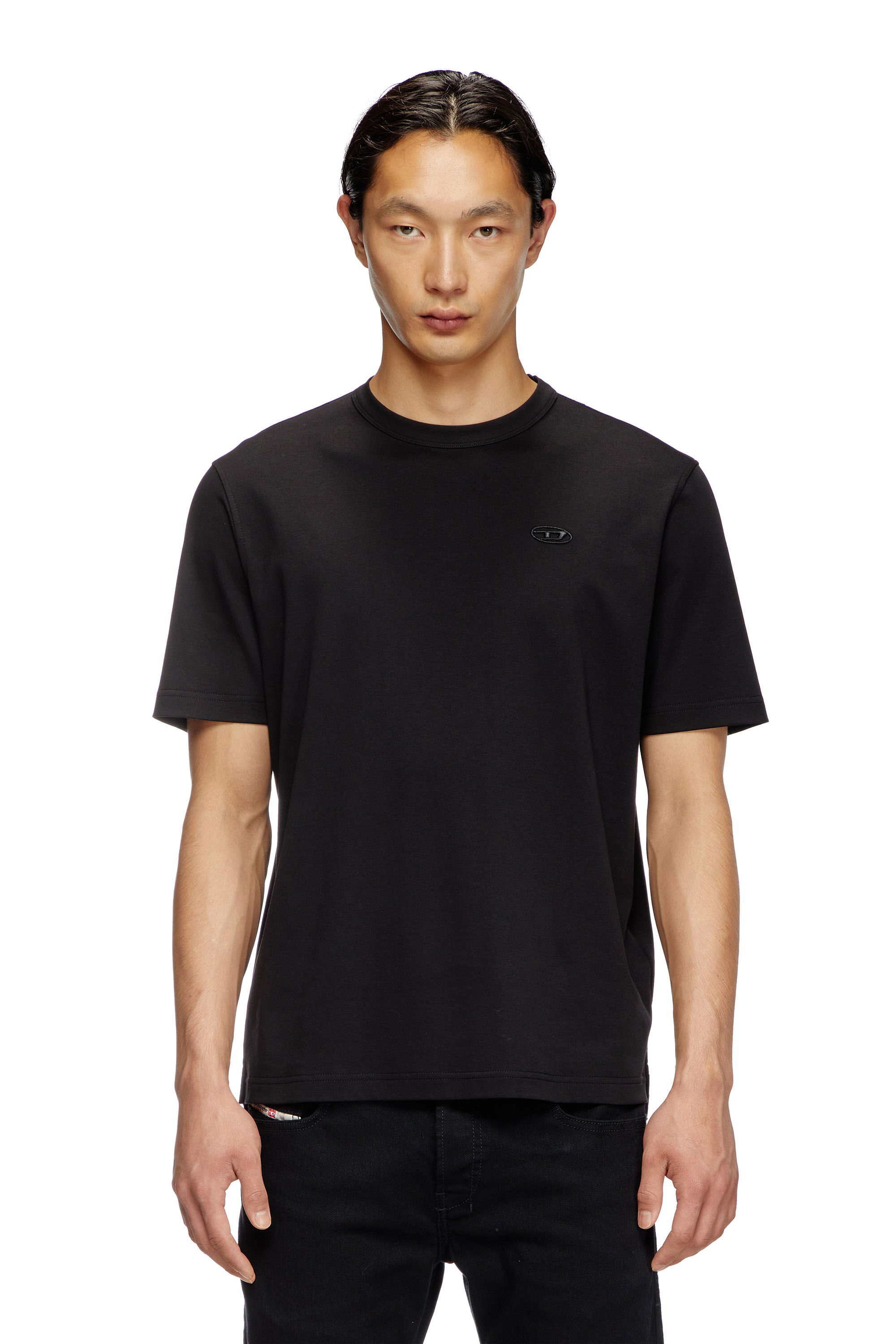 Diesel - T-ADJUST-SLITS-R17, Male's T-shirt with tonal logo embroidery in ブラック - 3
