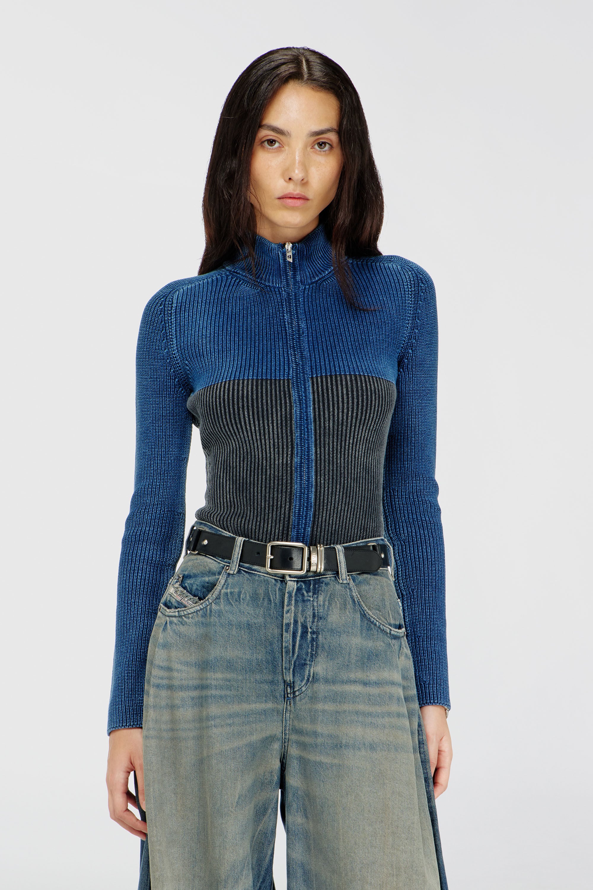Diesel - M-HERMOSITA, Female's ジップアップカーディガン in ブラック/ブルー - 3