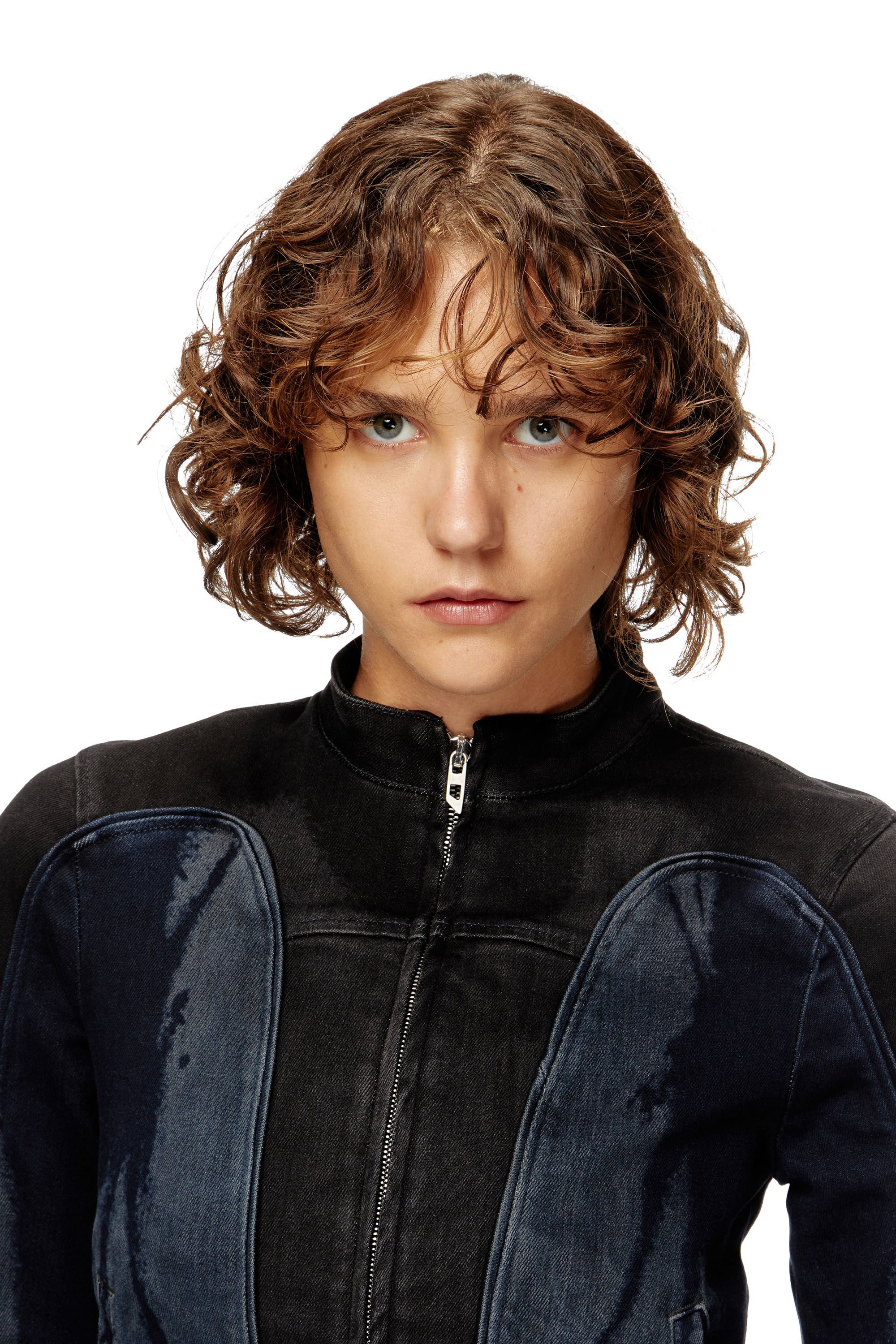 Diesel - DE-MORNY-S, Female's Biker-style jacket in bicolour denim in ブラック/ブルー - 4