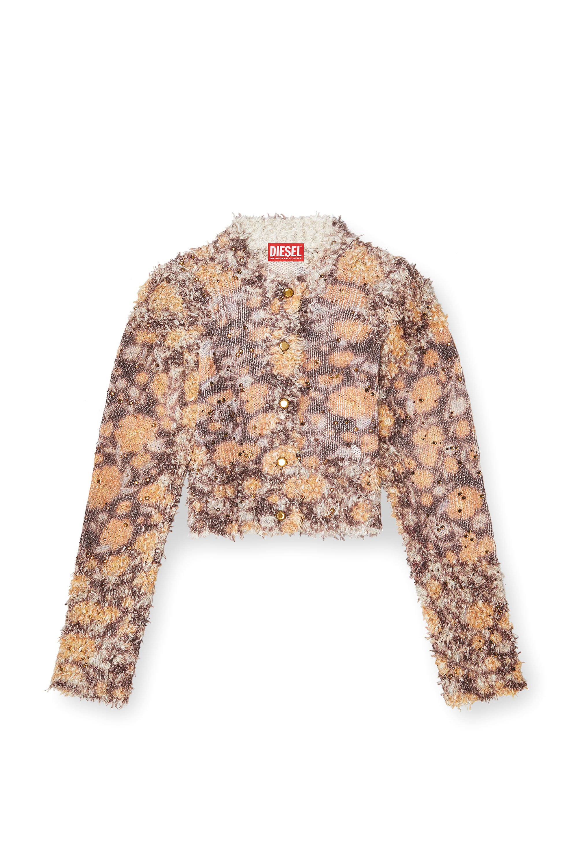 Diesel - M-LINNEA, Female's Printed cropped cardigan with crystals in ブラウン - 2