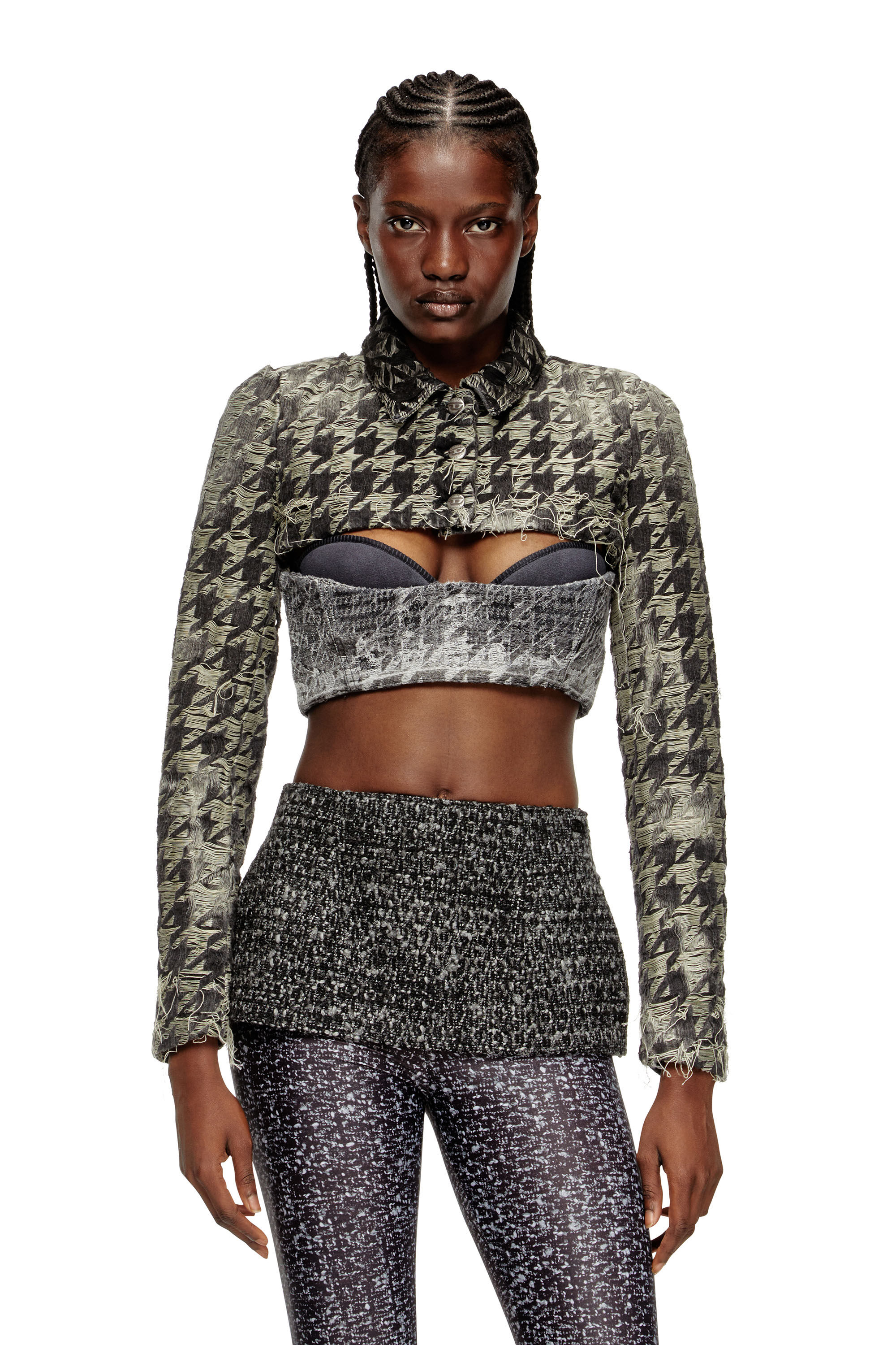 Diesel - DE-ANSIS-FSH2, Female's Shrug in houndstooth-weave denim in ブラック/ホワイト - 3