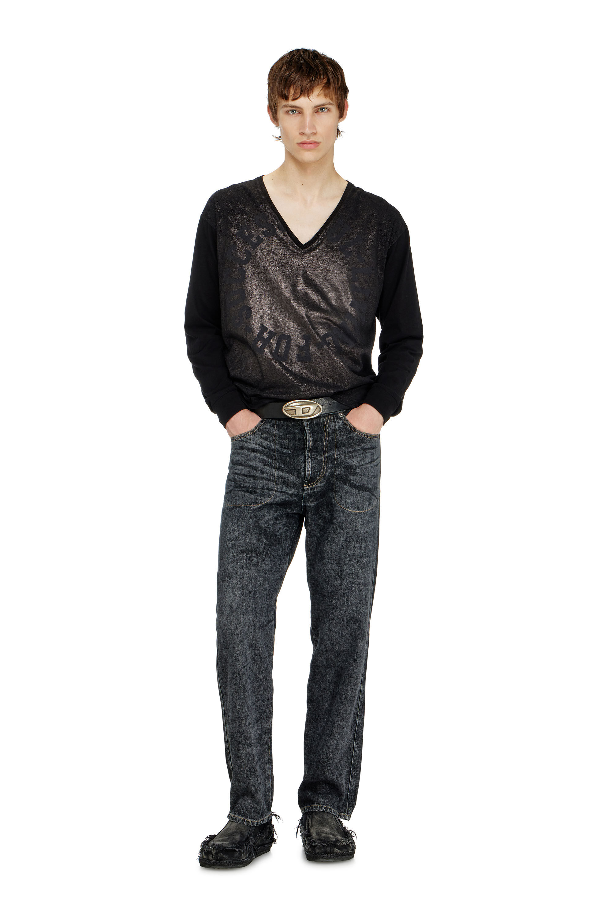 Diesel - T-ANS-LS-V, Male's 長袖Tシャツ in ブラック - 1