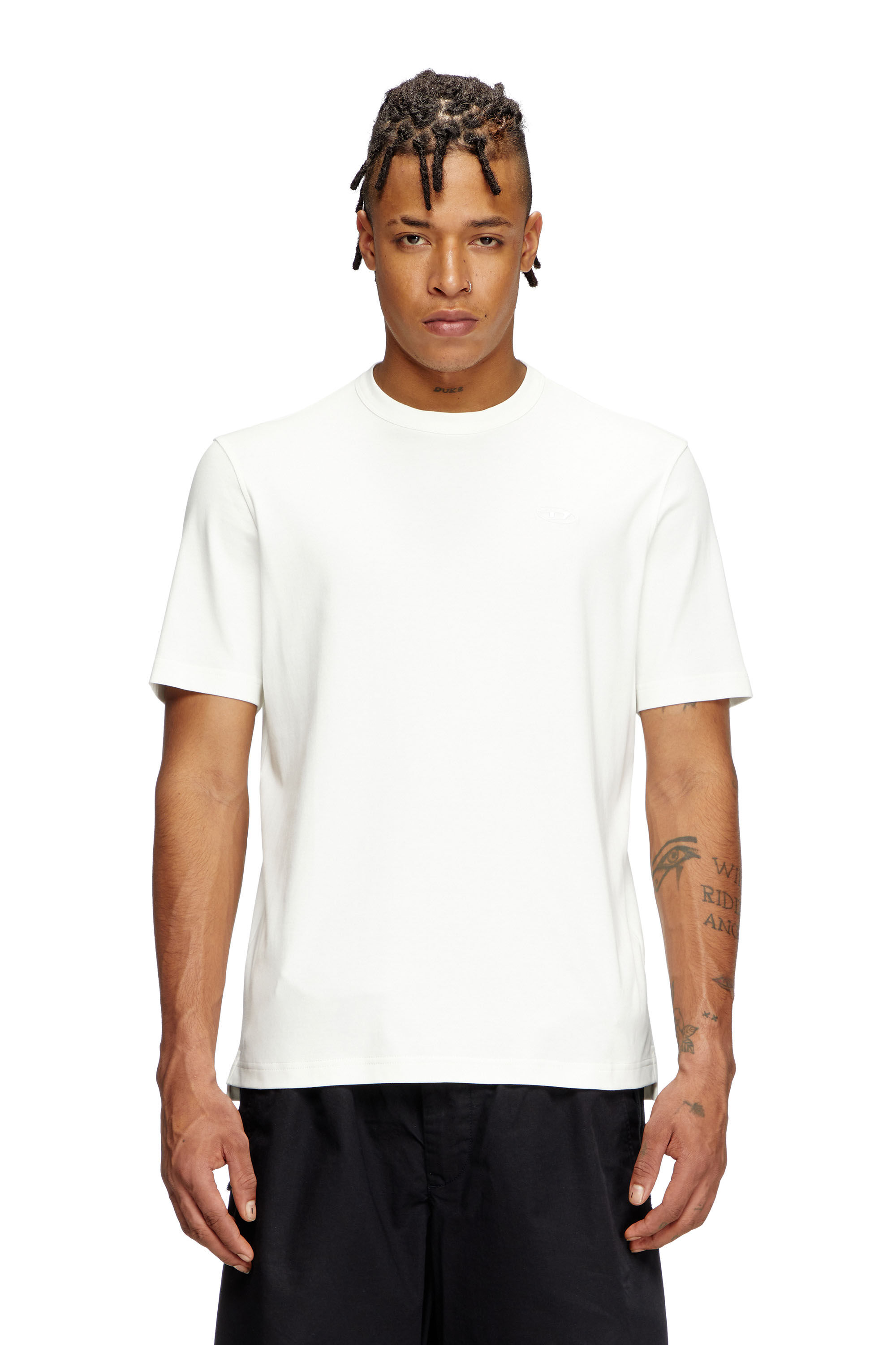 Diesel - T-ADJUST-SLITS-R17, Male's T-shirt with tonal logo embroidery in ホワイト - 3