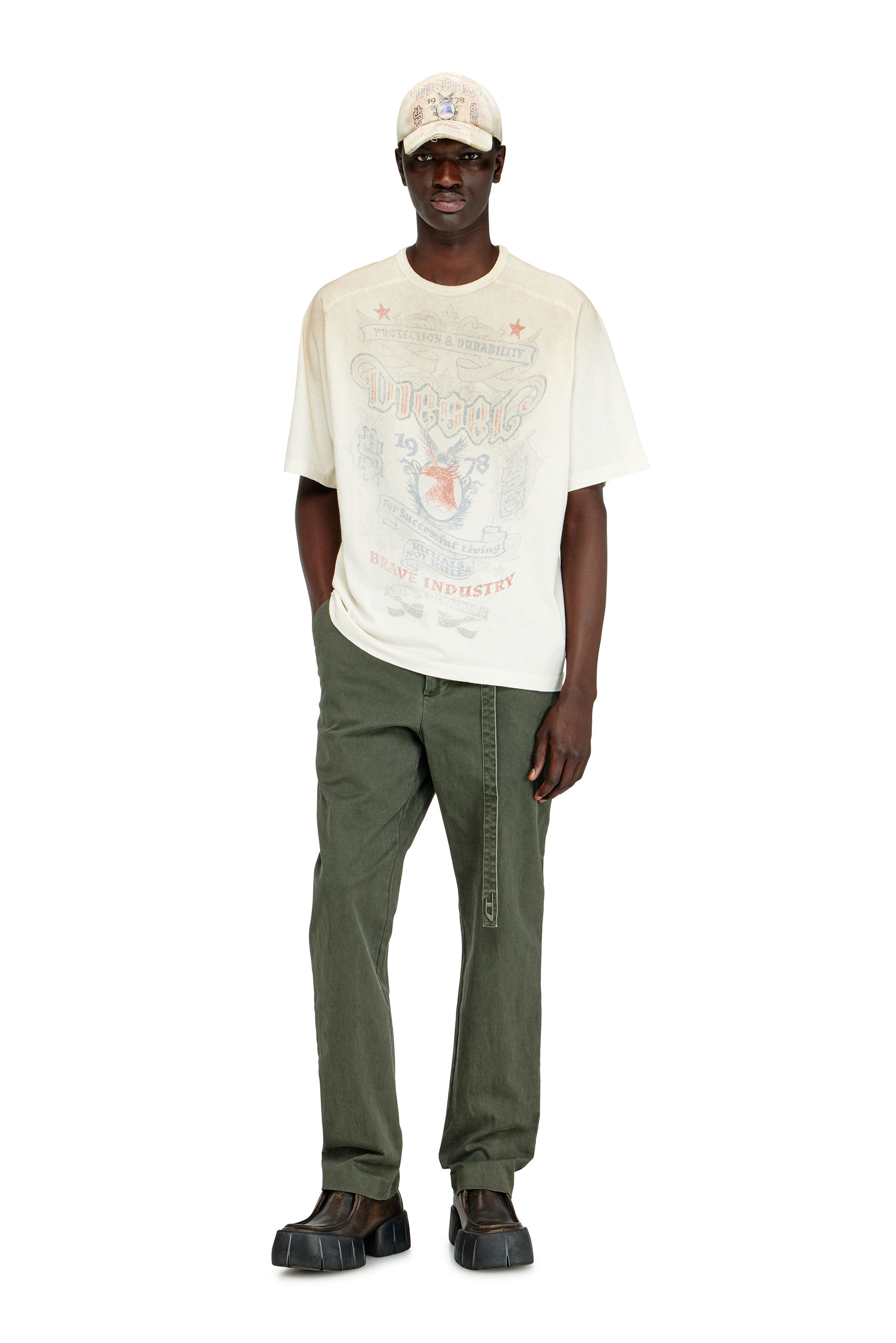 T-ALECY T-shirt with Diesel crest graphic｜ホワイト｜メンズ｜DIESEL