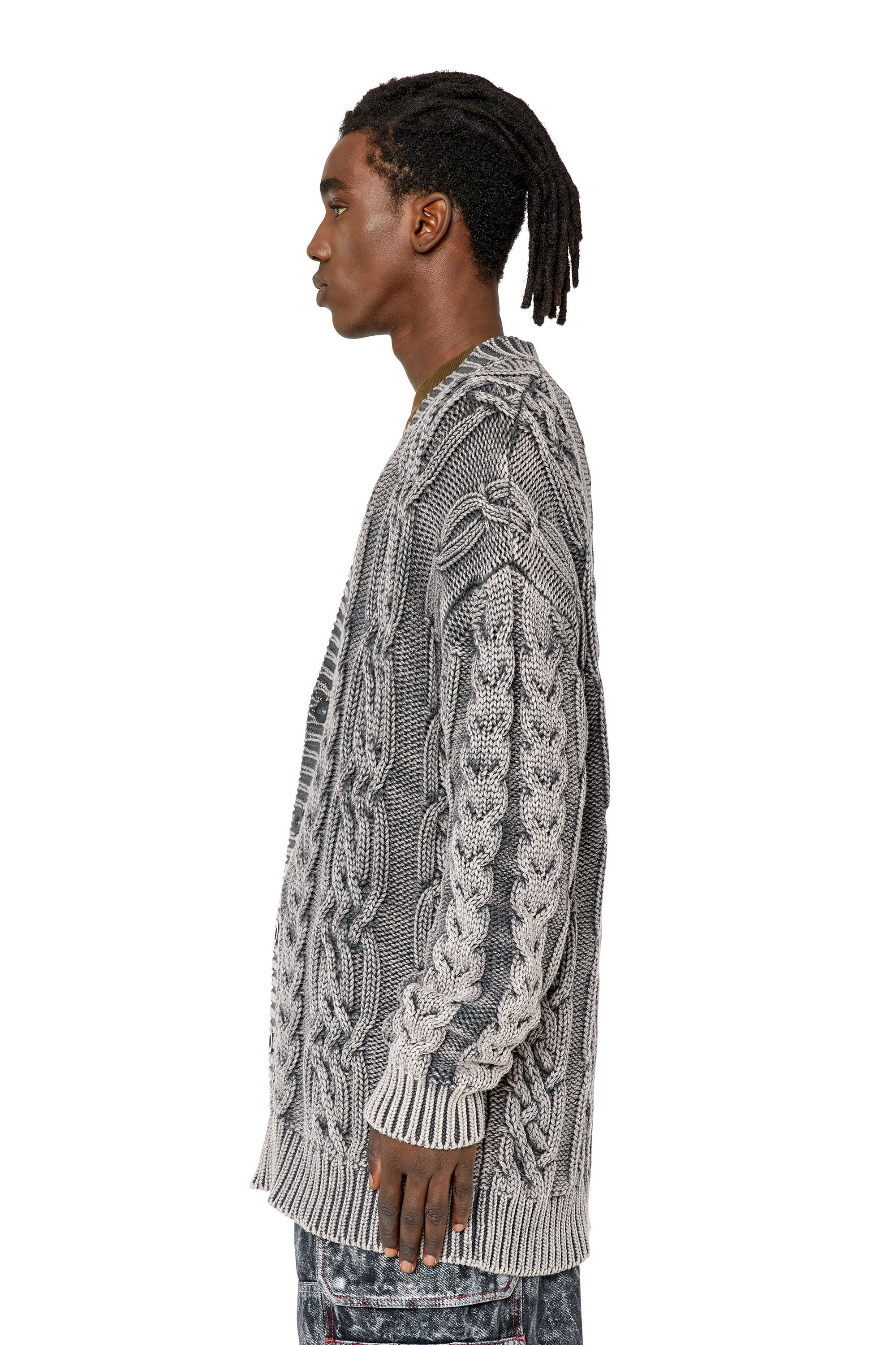 Diesel - K-ELINDO, Male's ニット カーディガン ケーブルニット in グレー - 6