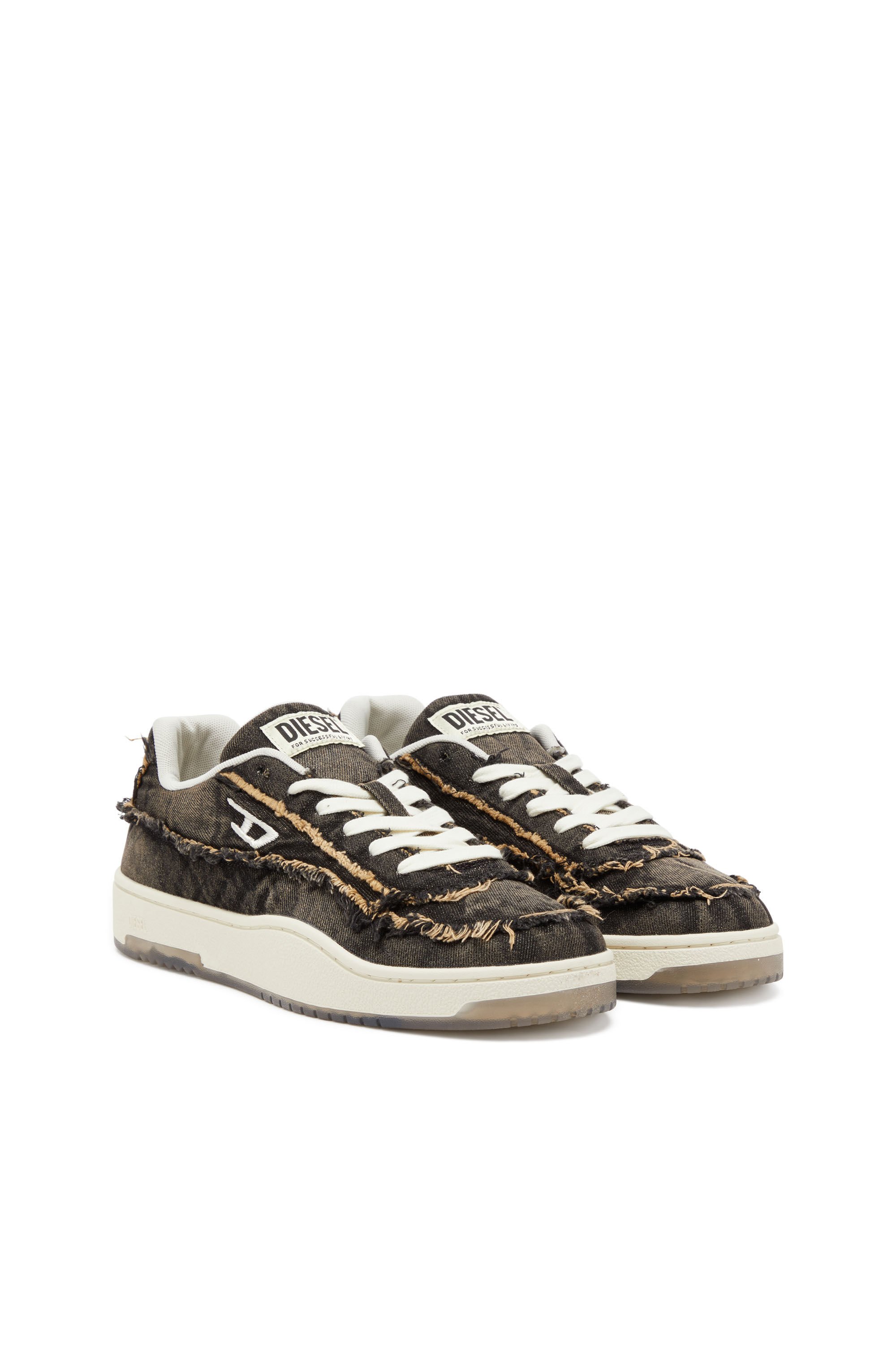 Diesel - S-TRACKER-D LOW, Male's S-Tracker-D-Frayed denim sneakers with transparent sole in ブラック - 3