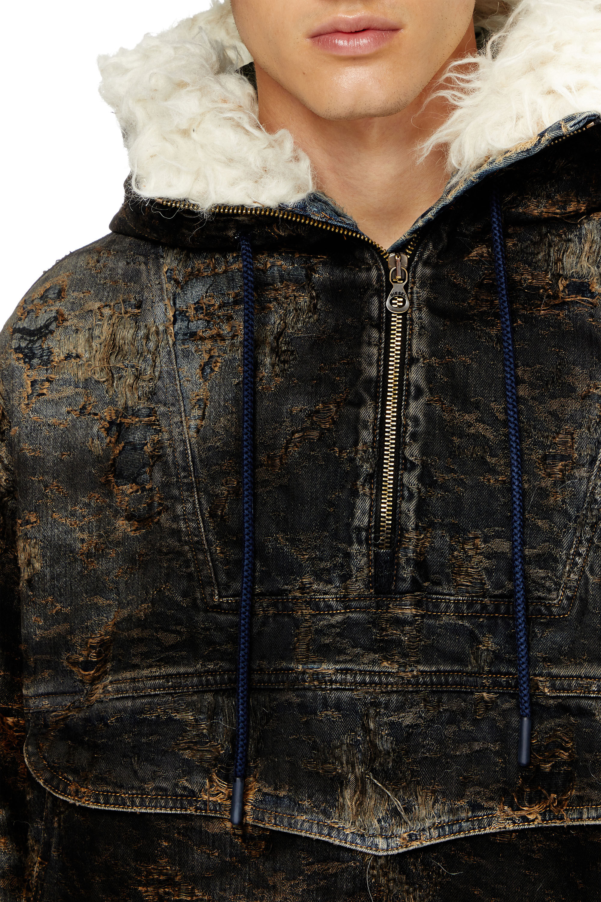 Diesel - D-ARAK-FSF, Unisex's Anorak in coated jacquard denim in ブラック/ブラウン - 4