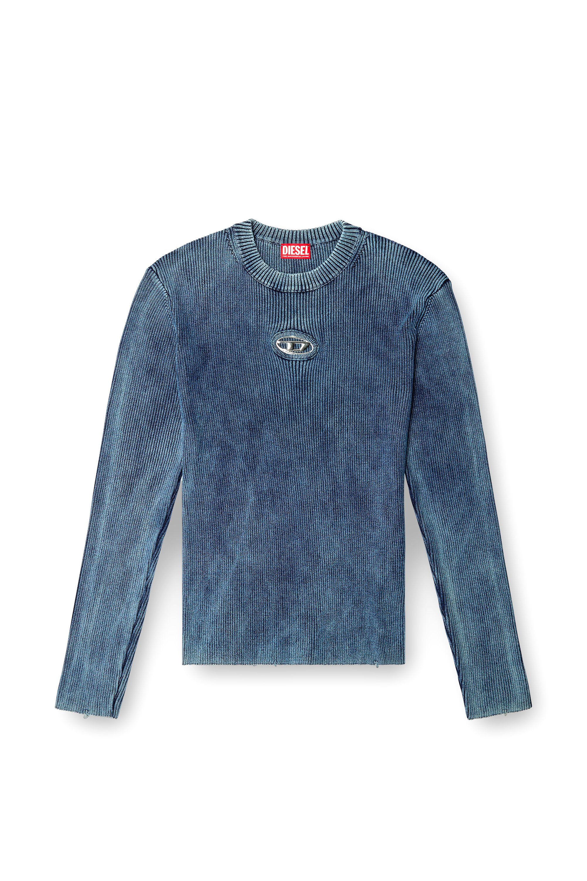 Diesel - K-DARIN-D, Male's Distressed jumper with cut-out logo in ブルー - 2