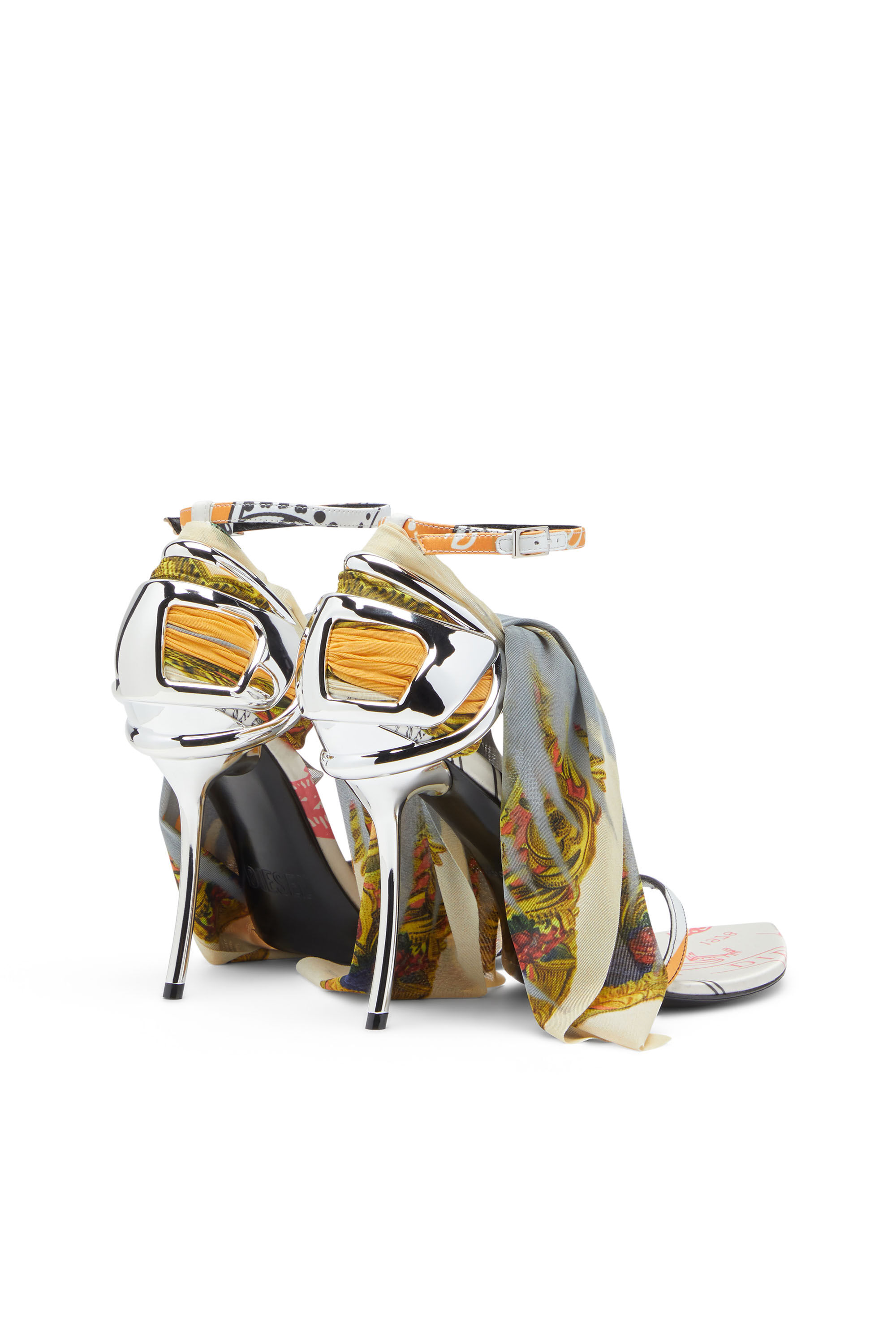 Diesel - D-TEN&HALF SDL BANDANA, Female's D-Ten&Half-Bandana stiletto sandals in satin in イエロー/グレー - 3