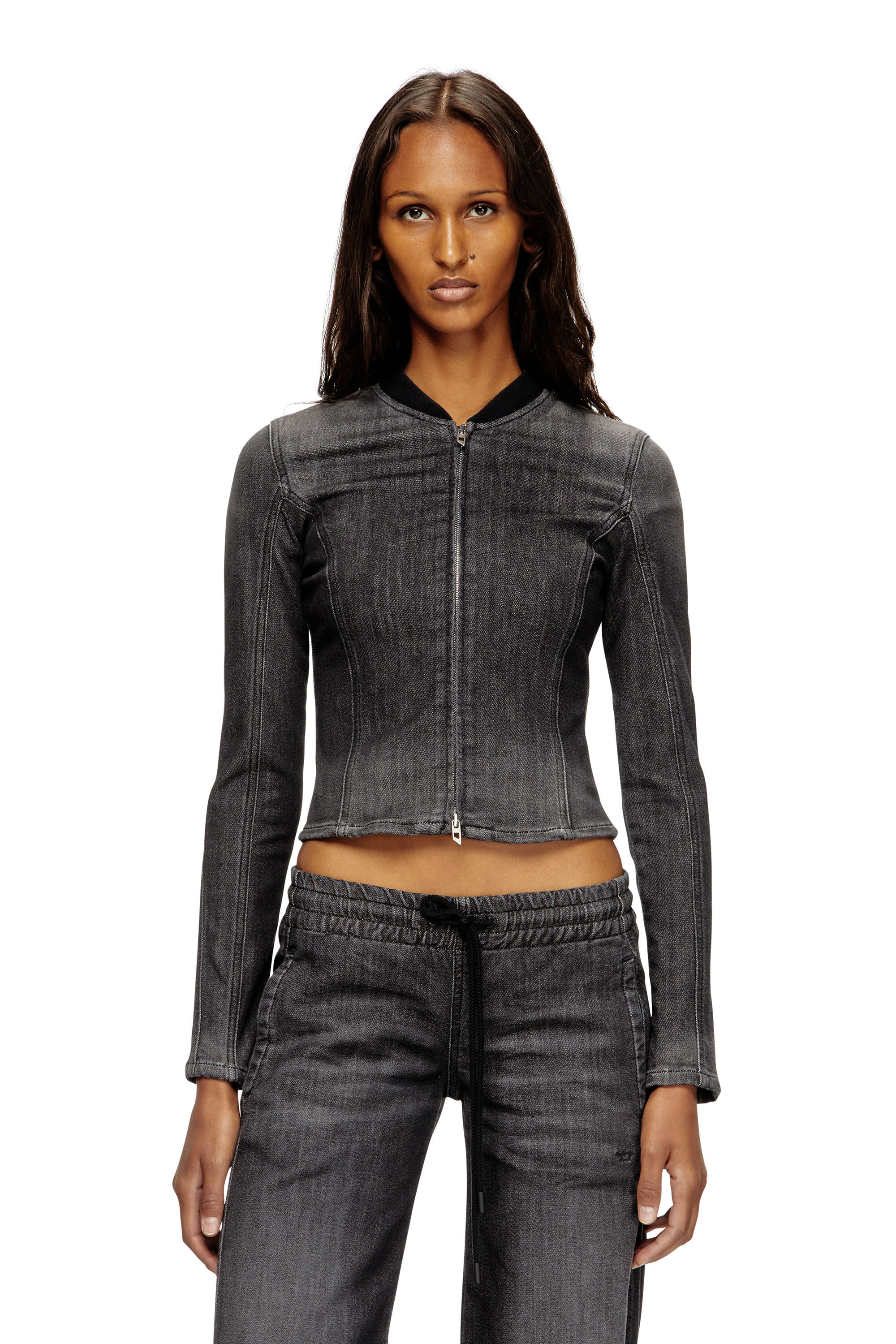 Diesel - DE-GARY-D JOGG, Female's Cropped jacket in monochrome denim in ブラック - 3