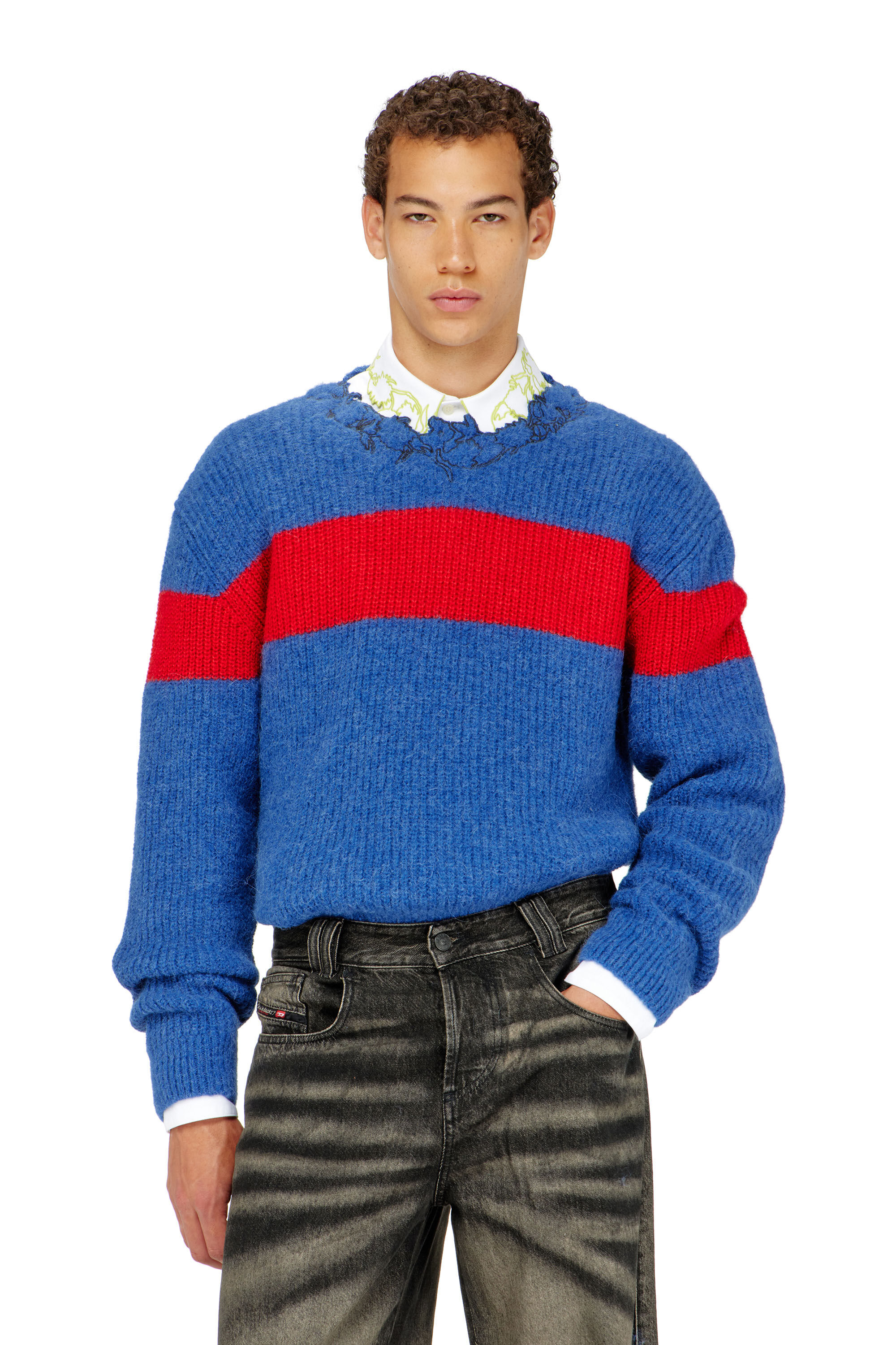 K-SOREN Alpaca-blend jumper with jagged floral neck｜ブルー