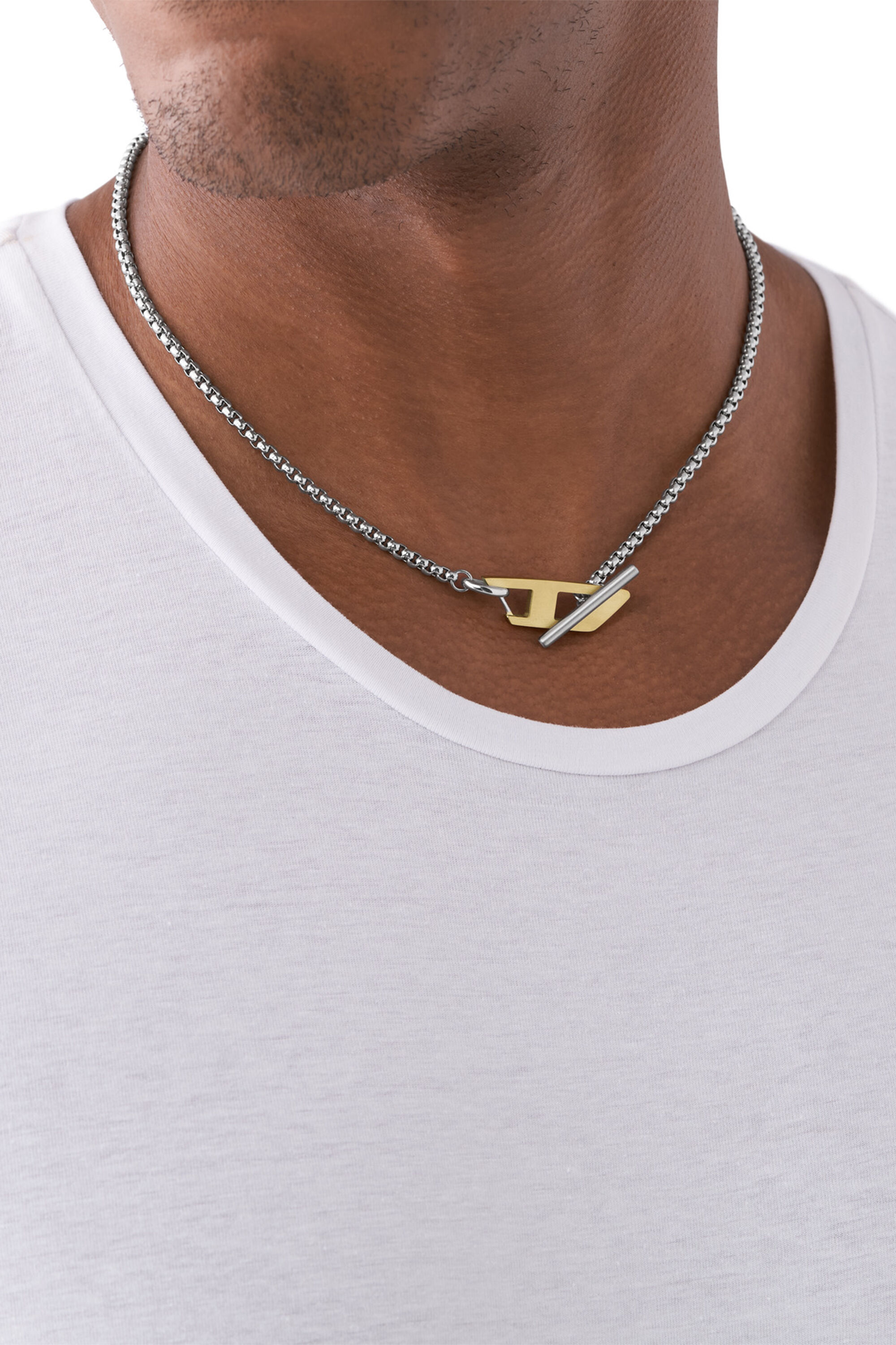 Diesel - DX1378, Unisex's Two-Tone Stainless Steel Choker Necklace in シルバー - 4
