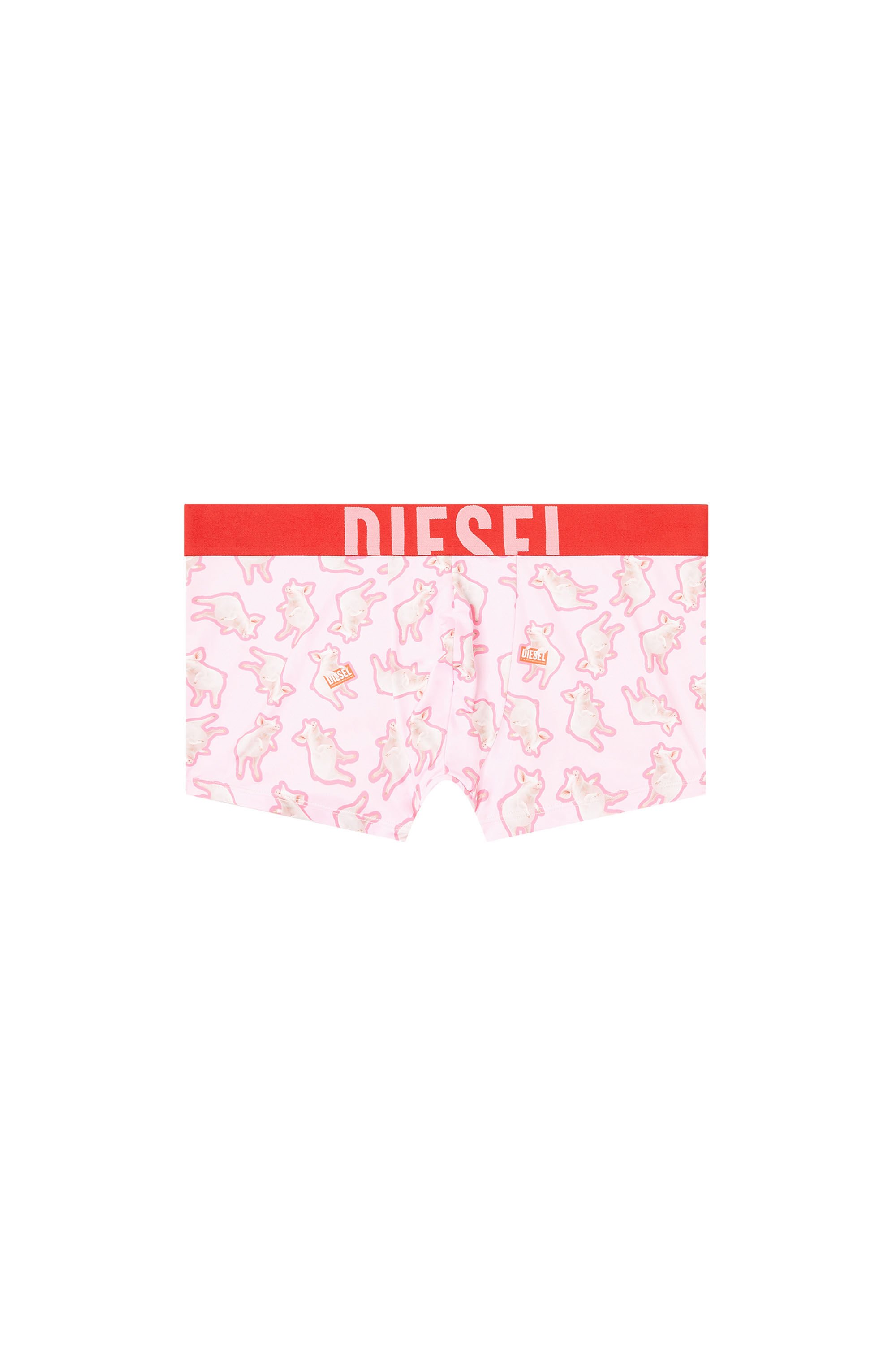 Diesel - DAMIEN-D-POP-40, Male's Herren-Boxershorts mit durchgehendem Animal-Print für einen verspielten Akzent. Abgeschlossen mit einem 4 cm breiten elastischen Jacquard-Bund, der mit einem auffälligen Diesel-Logo versehen ist. Die weiche Strickkonstruktion bietet Bewegungsfreiheit und einen stützenden Sitz. in ピンク / ホワイト - 2