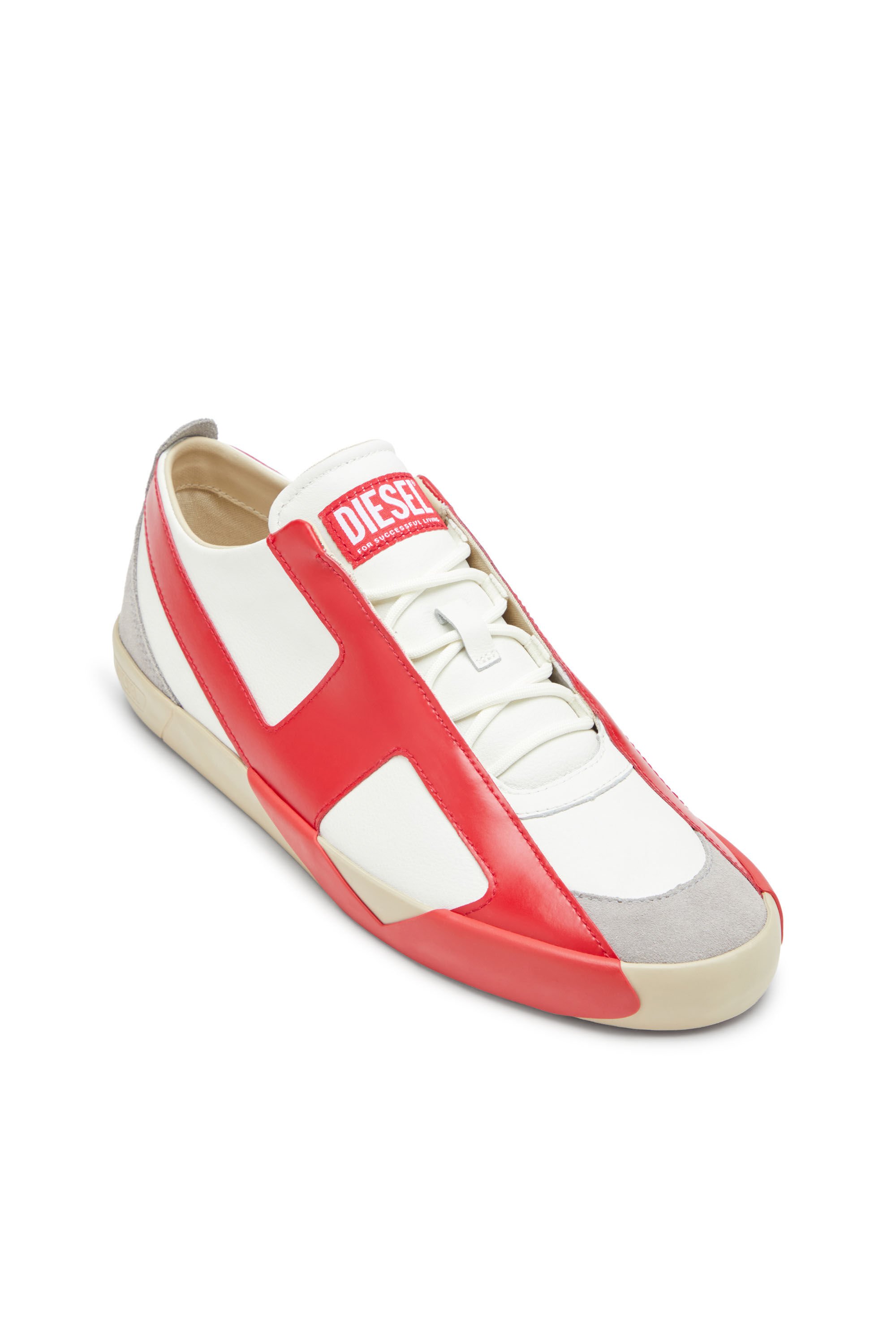 Diesel - S-SLANTE-D LOW, Male's S-Slante-D-Sneakers in suede and leather with D logo in ホワイト/レッド/ブルー - 6