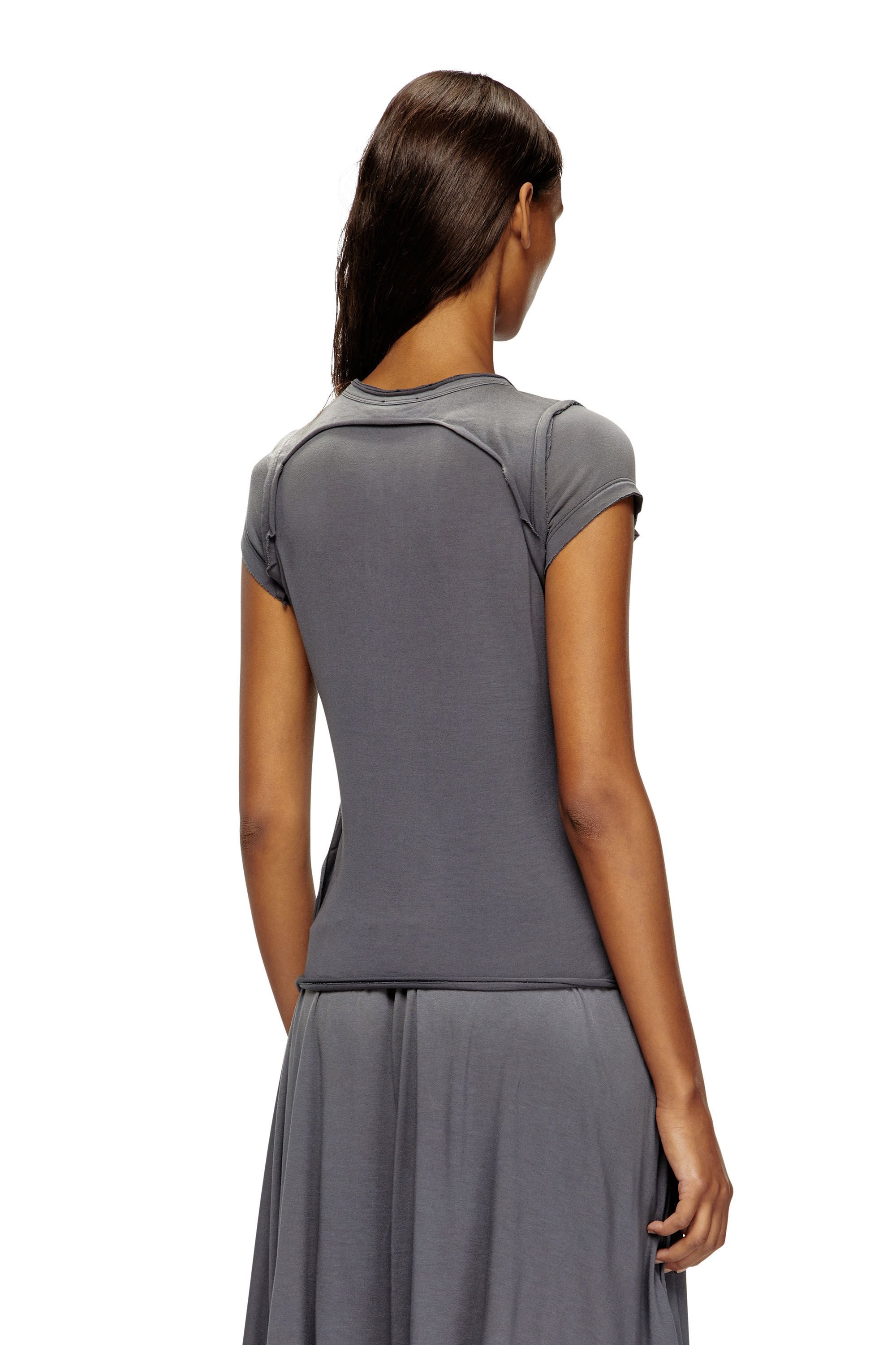 Diesel - T-UNRAWY, Female's Henley T-shirt with peel-off effect in グレー - 4