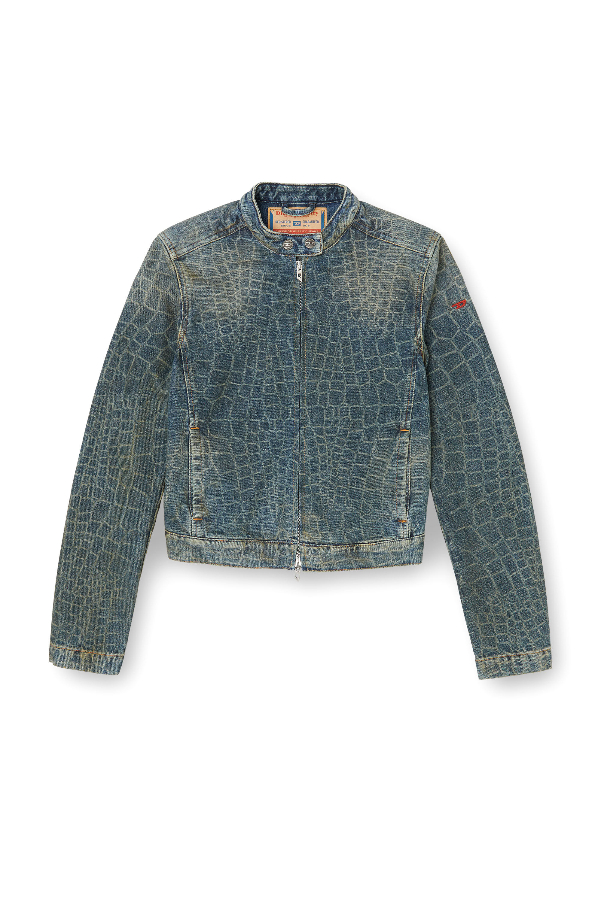 Diesel - CL-DE-MORNIN-SNAKE, Female's Moto jacket in snake-print denim in ダークブルー - 2