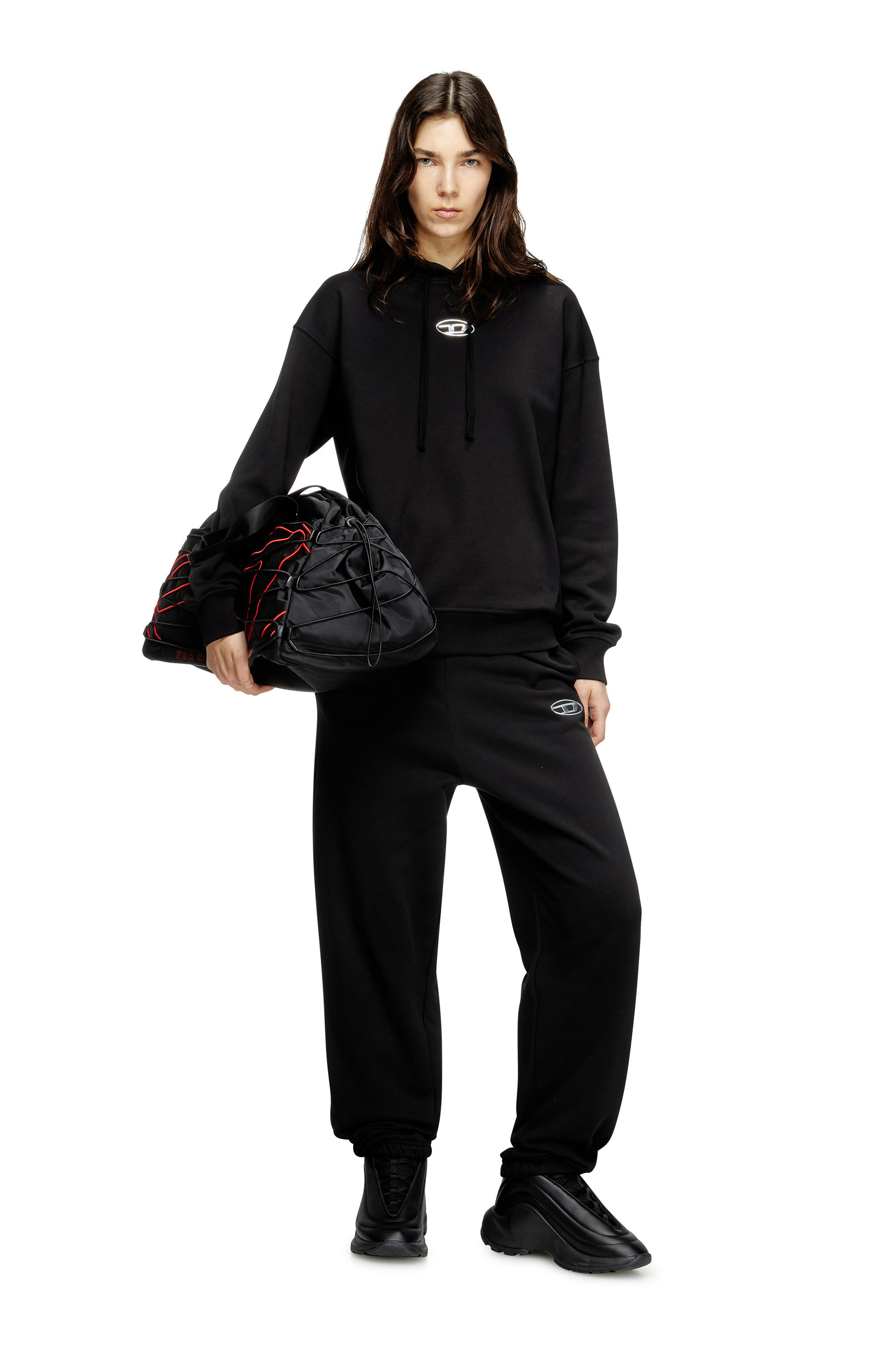 Diesel - F-BUXT-HOOD-OD, Female's Hoodie with metal-effect Oval D logo in ブラック - 1